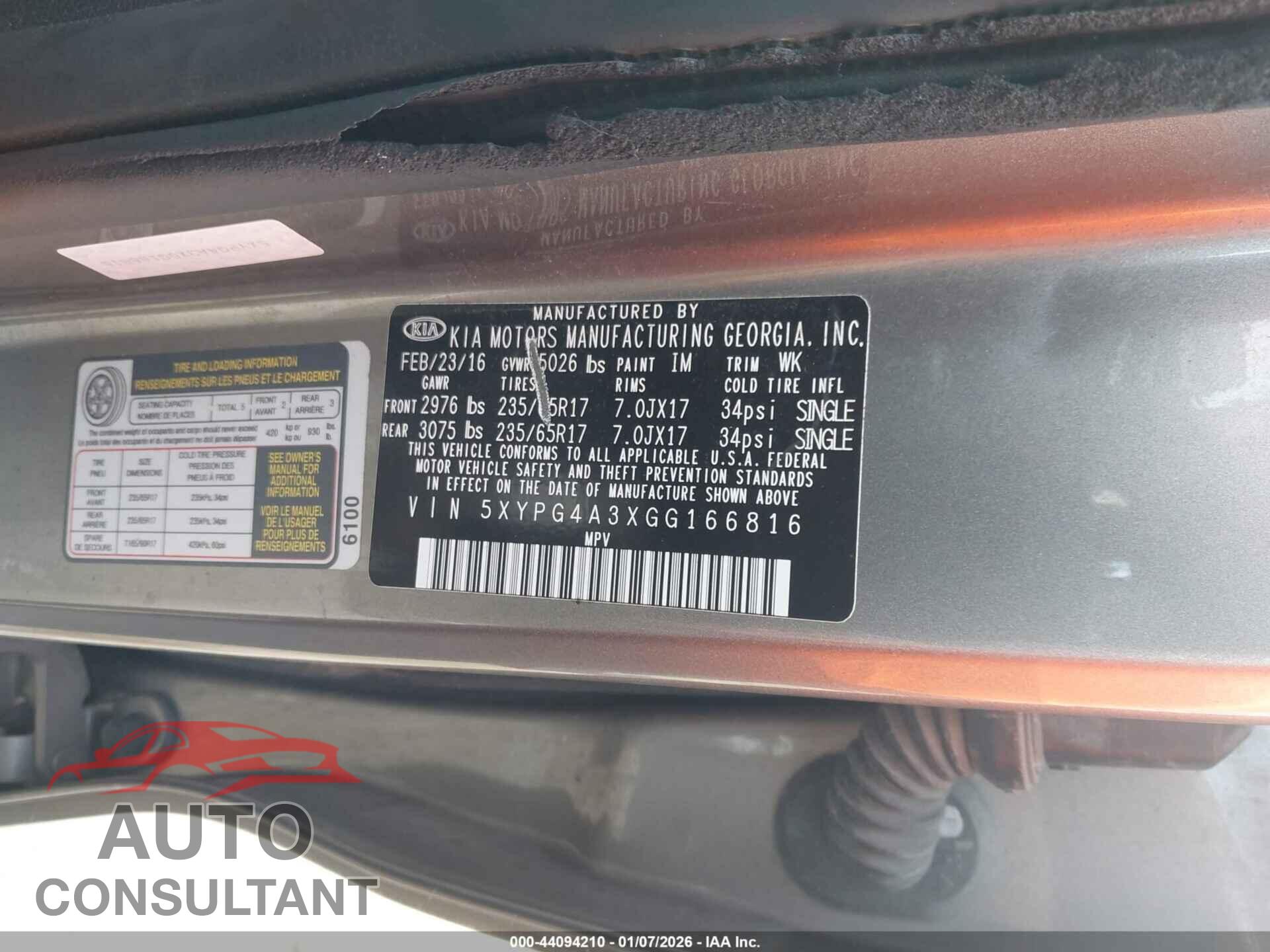 KIA SORENTO 2016 - 5XYPG4A3XGG166816