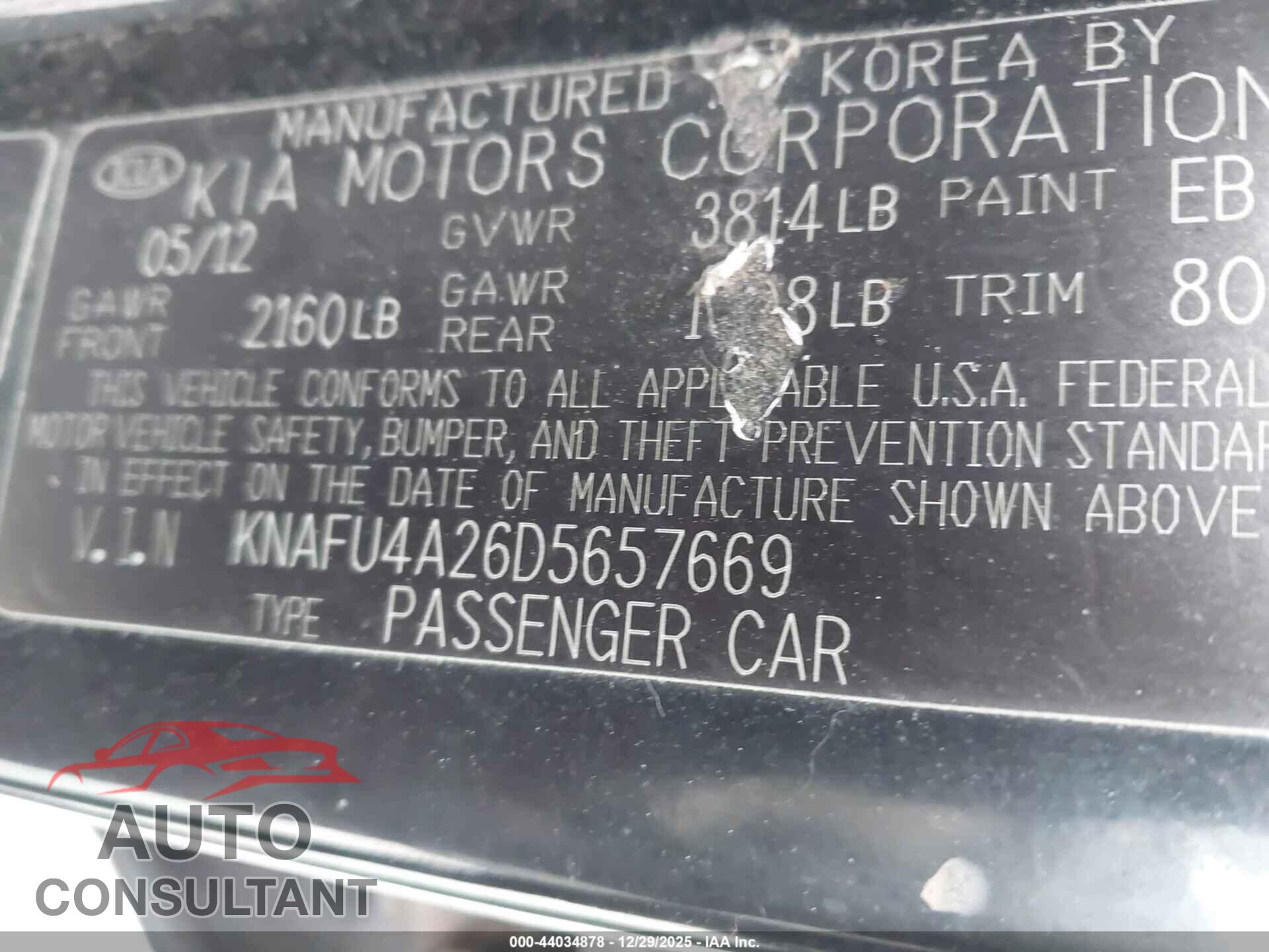 KIA FORTE 2013 - KNAFU4A26D5657669
