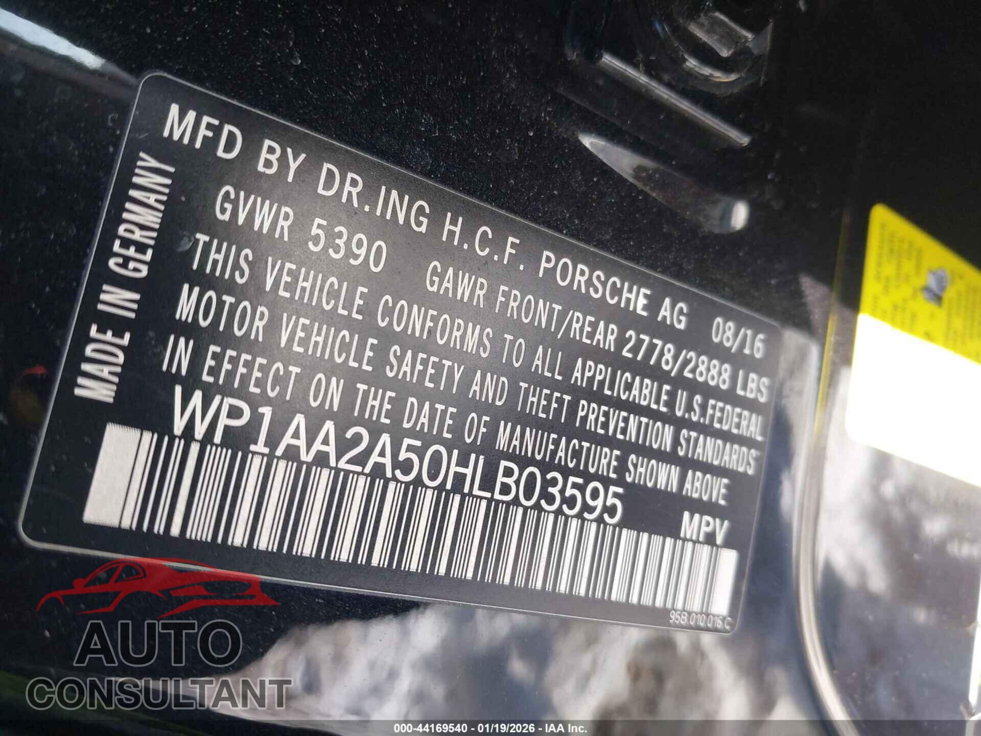 PORSCHE MACAN 2017 - WP1AA2A50HLB03595