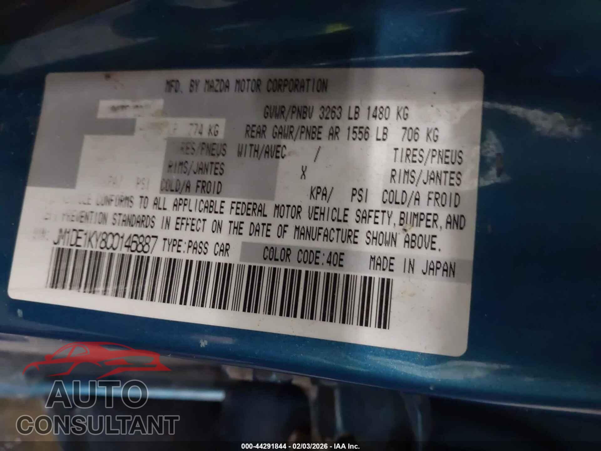 MAZDA MAZDA2 2012 - JM1DE1KY8C0146887