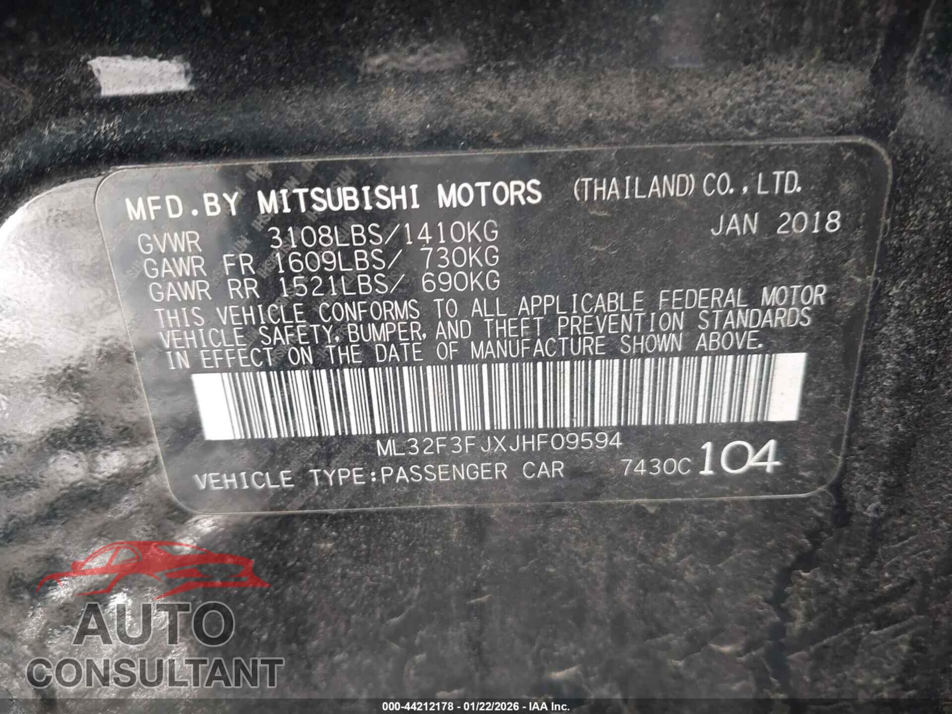 MITSUBISHI MIRAGE G4 2018 - ML32F3FJXJHF09594