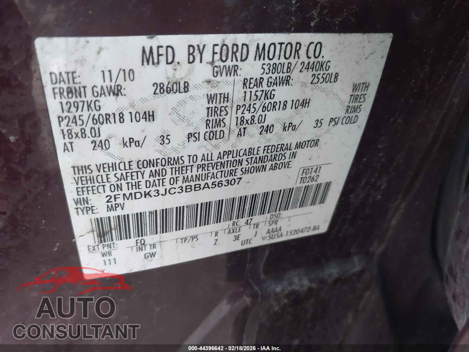 FORD EDGE 2011 - 2FMDK3JC3BBA56307