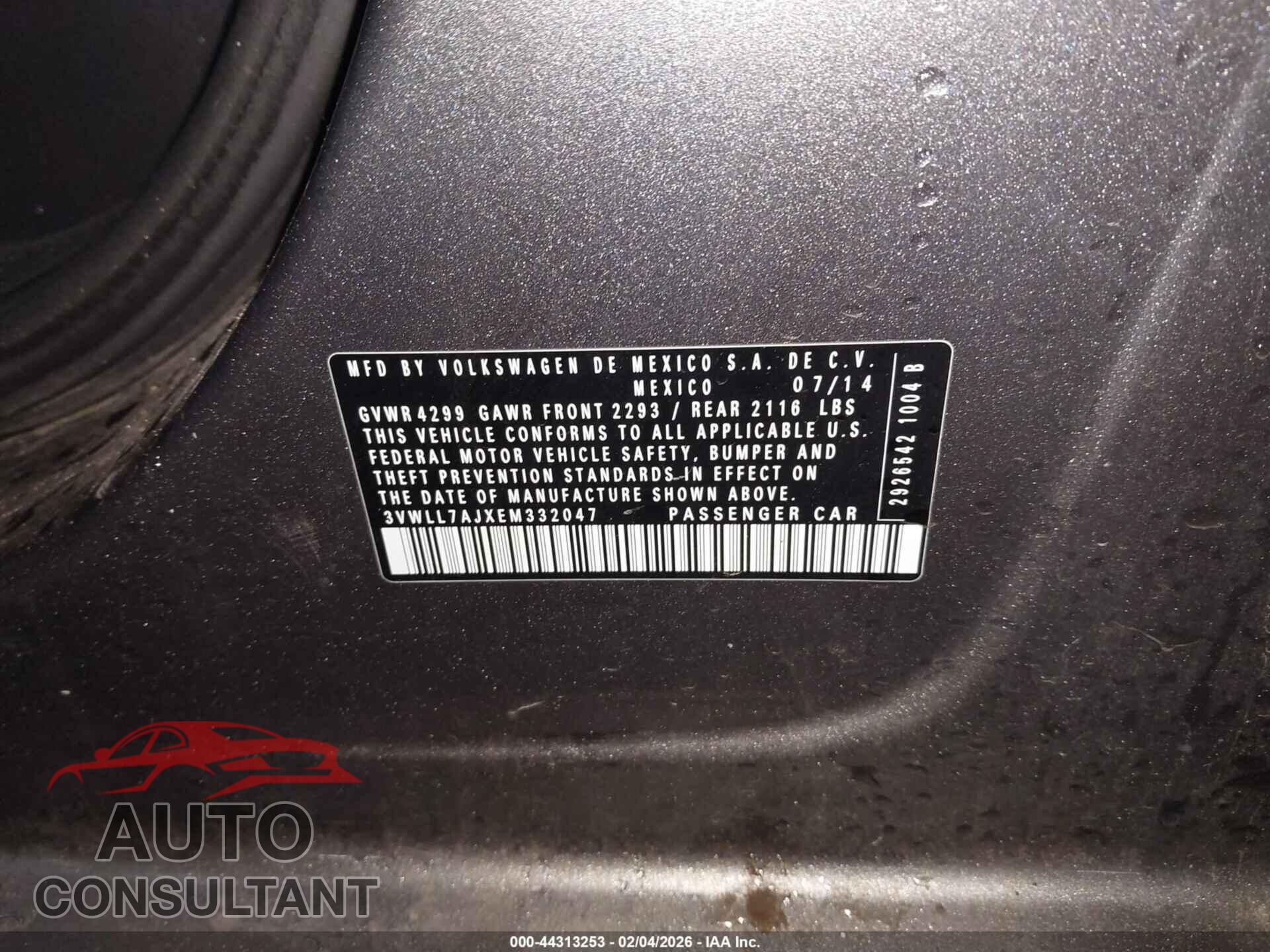 VOLKSWAGEN JETTA 2014 - 3VWLL7AJXEM332047