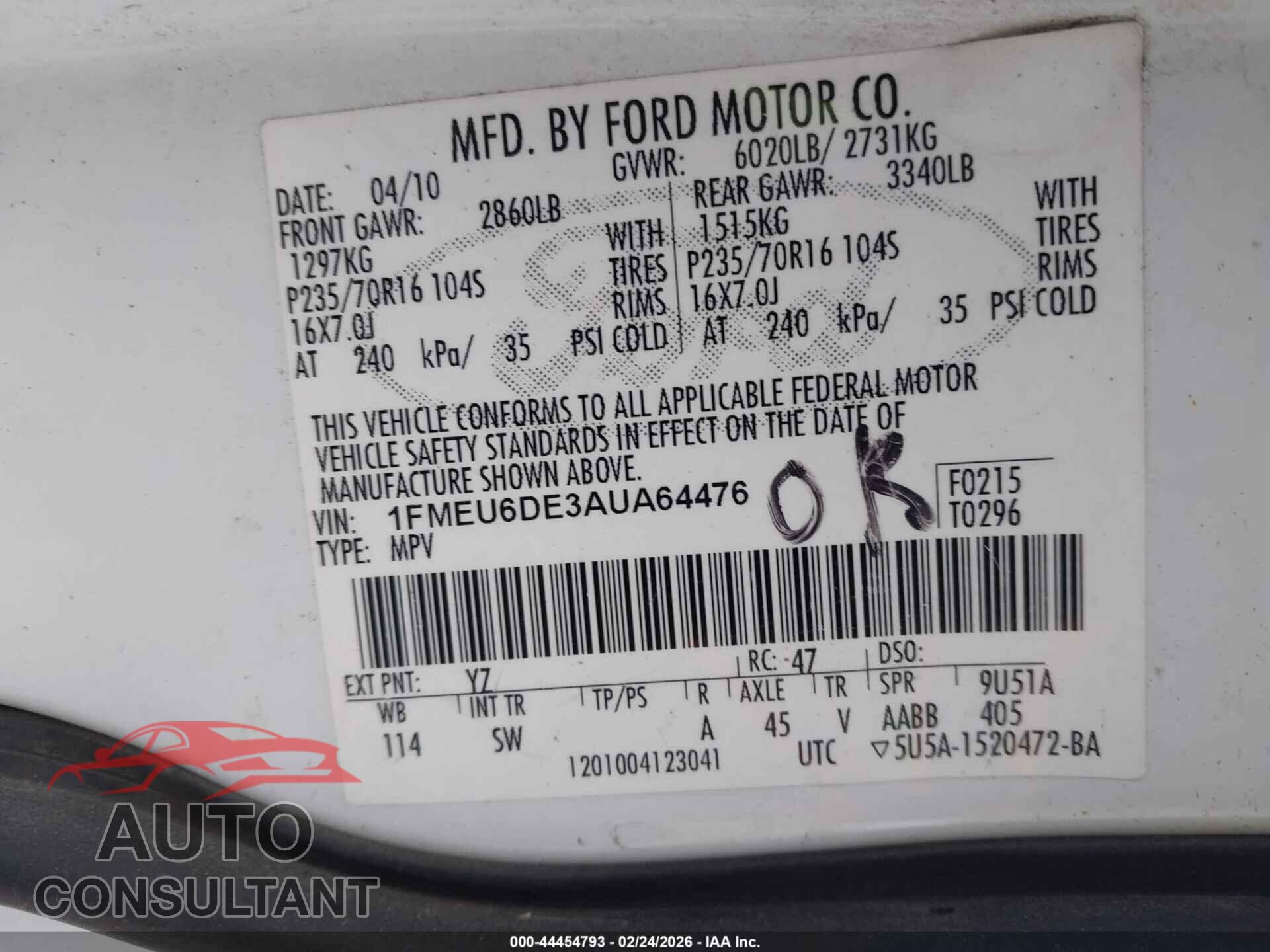 FORD EXPLORER 2010 - 1FMEU6DE3AUA64476
