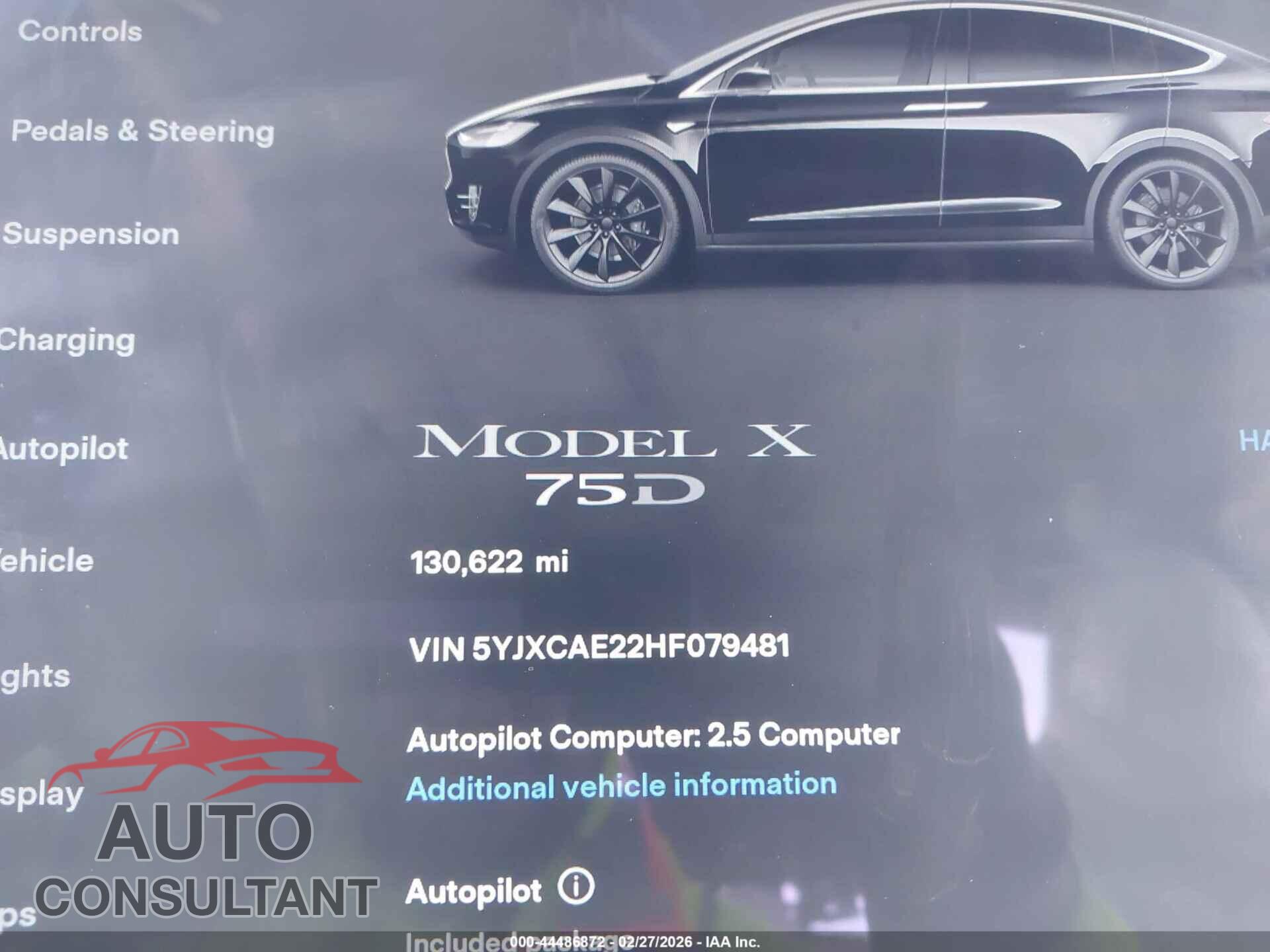 TESLA MODEL X 2017 - 5YJXCAE22HF079481