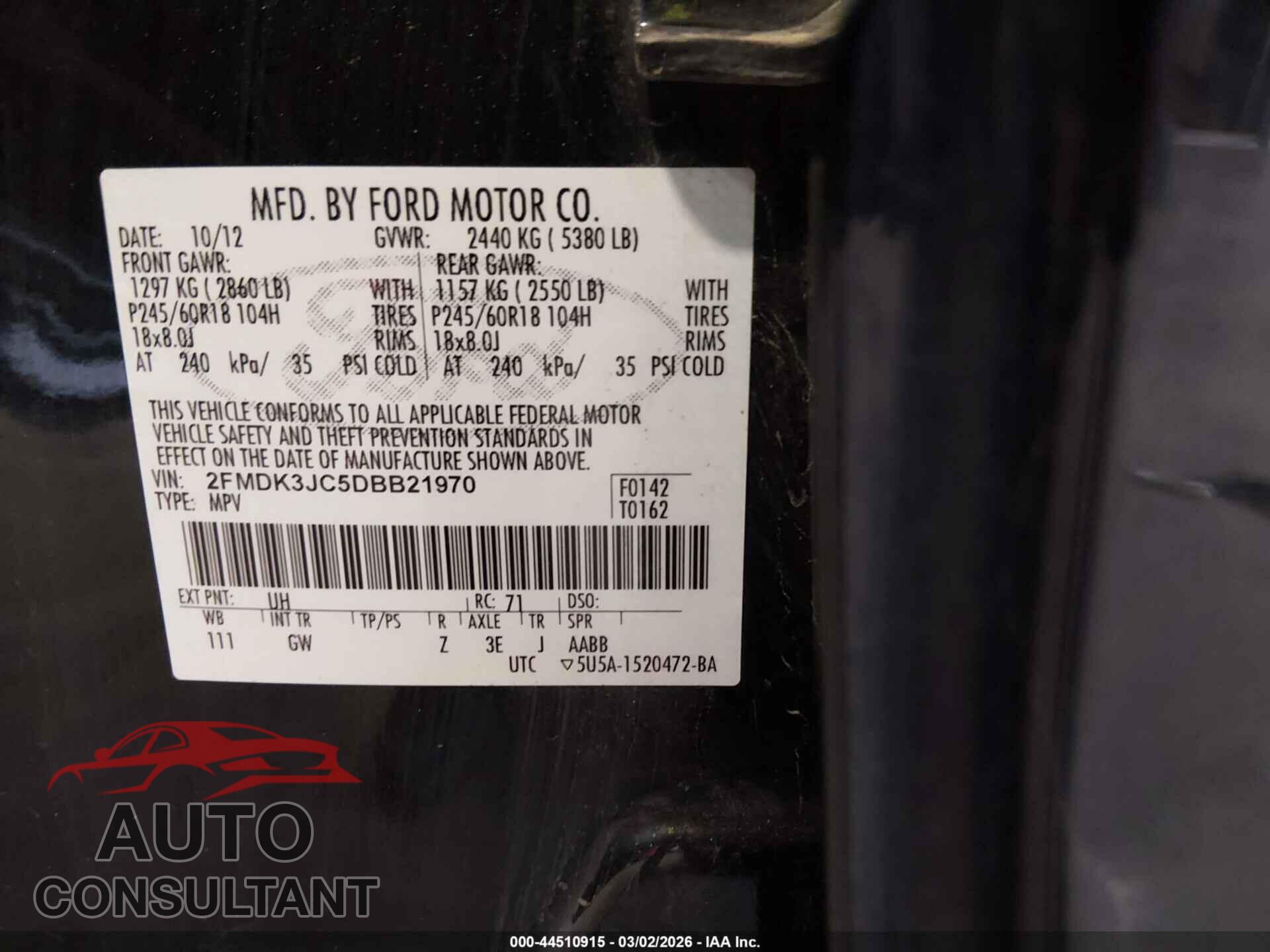 FORD EDGE 2013 - 2FMDK3JC5DBB21970