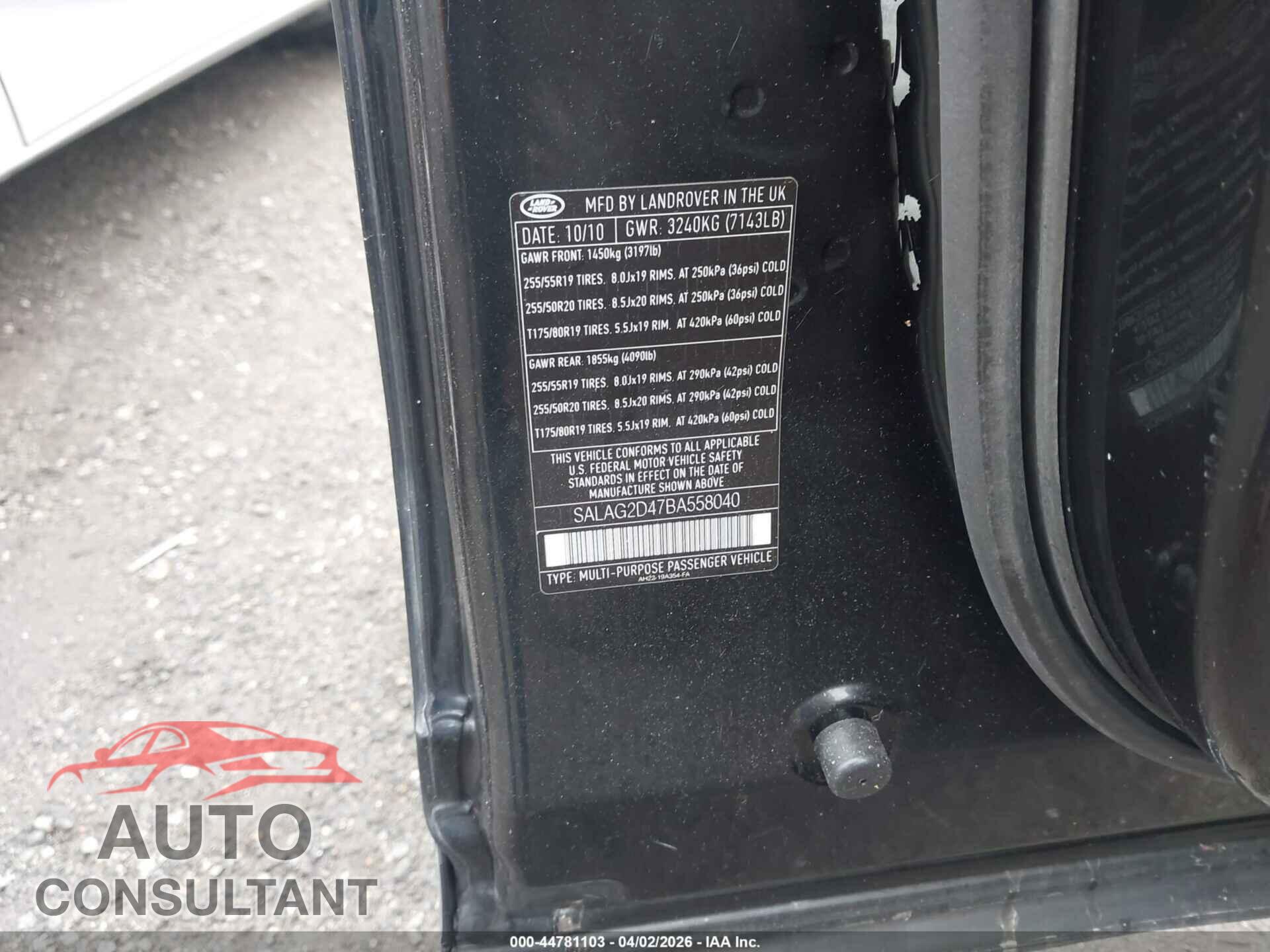 LAND ROVER LR4 2011 - SALAG2D47BA558040