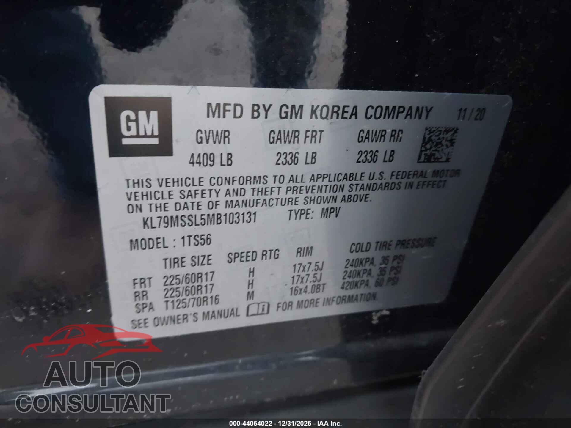 CHEVROLET TRAILBLAZER 2021 - KL79MSSL5MB103131