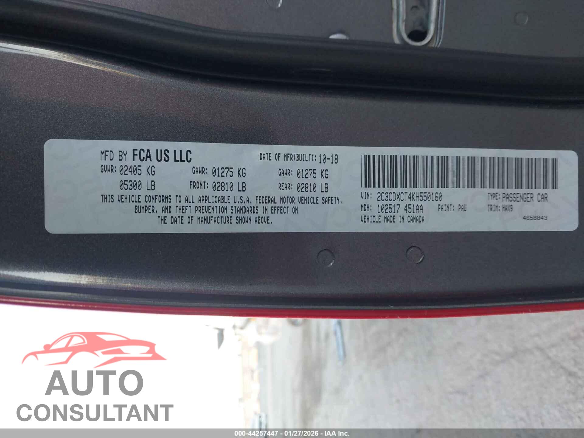 DODGE CHARGER 2019 - 2C3CDXCT4KH550160