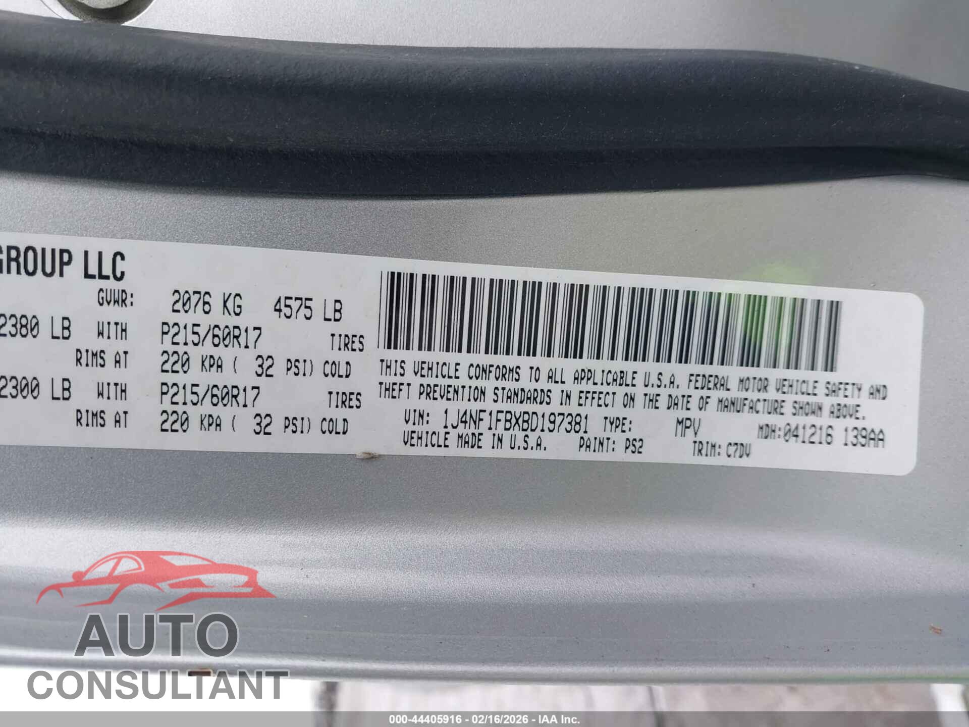 JEEP COMPASS 2011 - 1J4NF1FBXBD197381