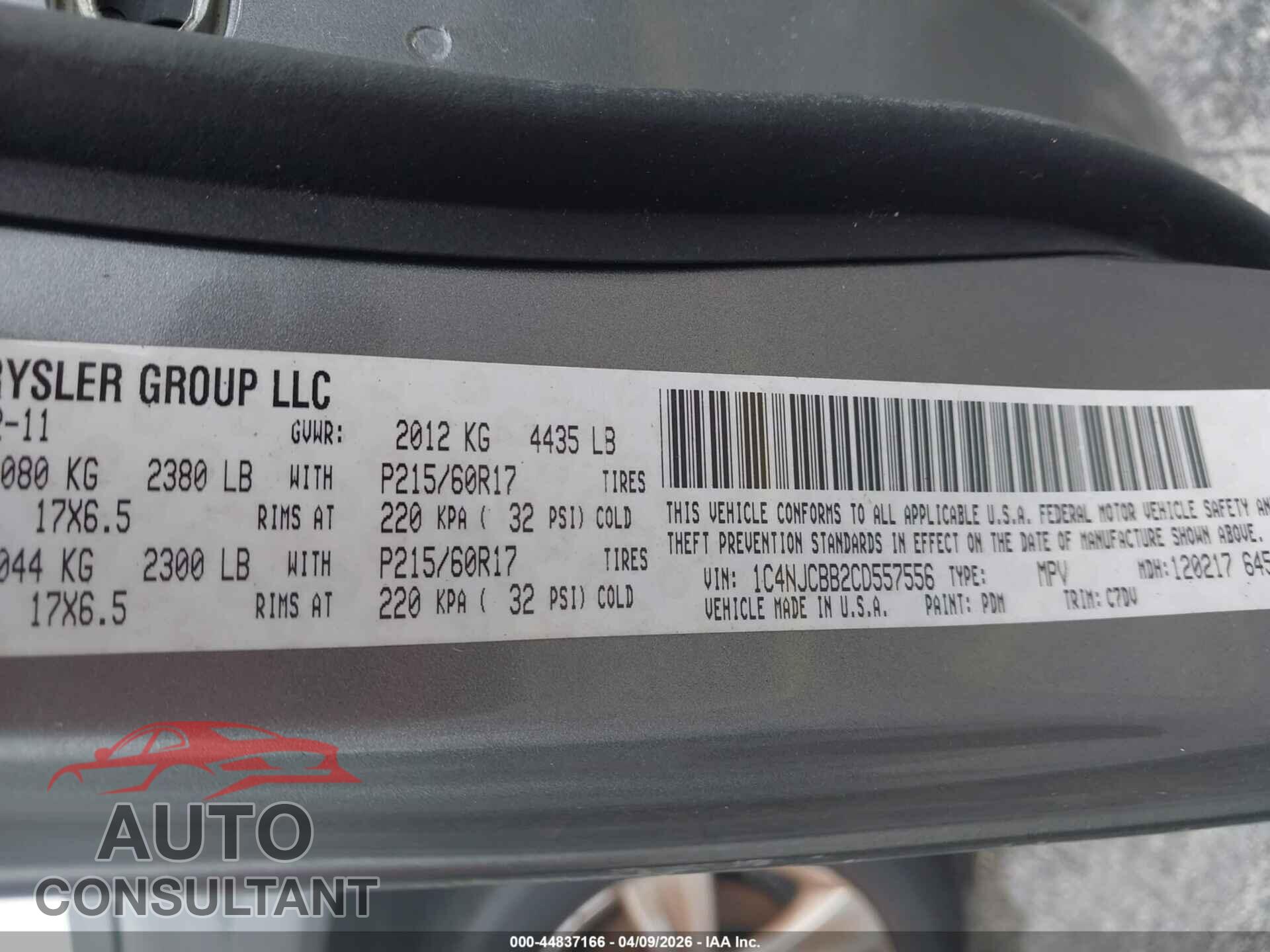 JEEP COMPASS 2012 - 1C4NJCBB2CD557556