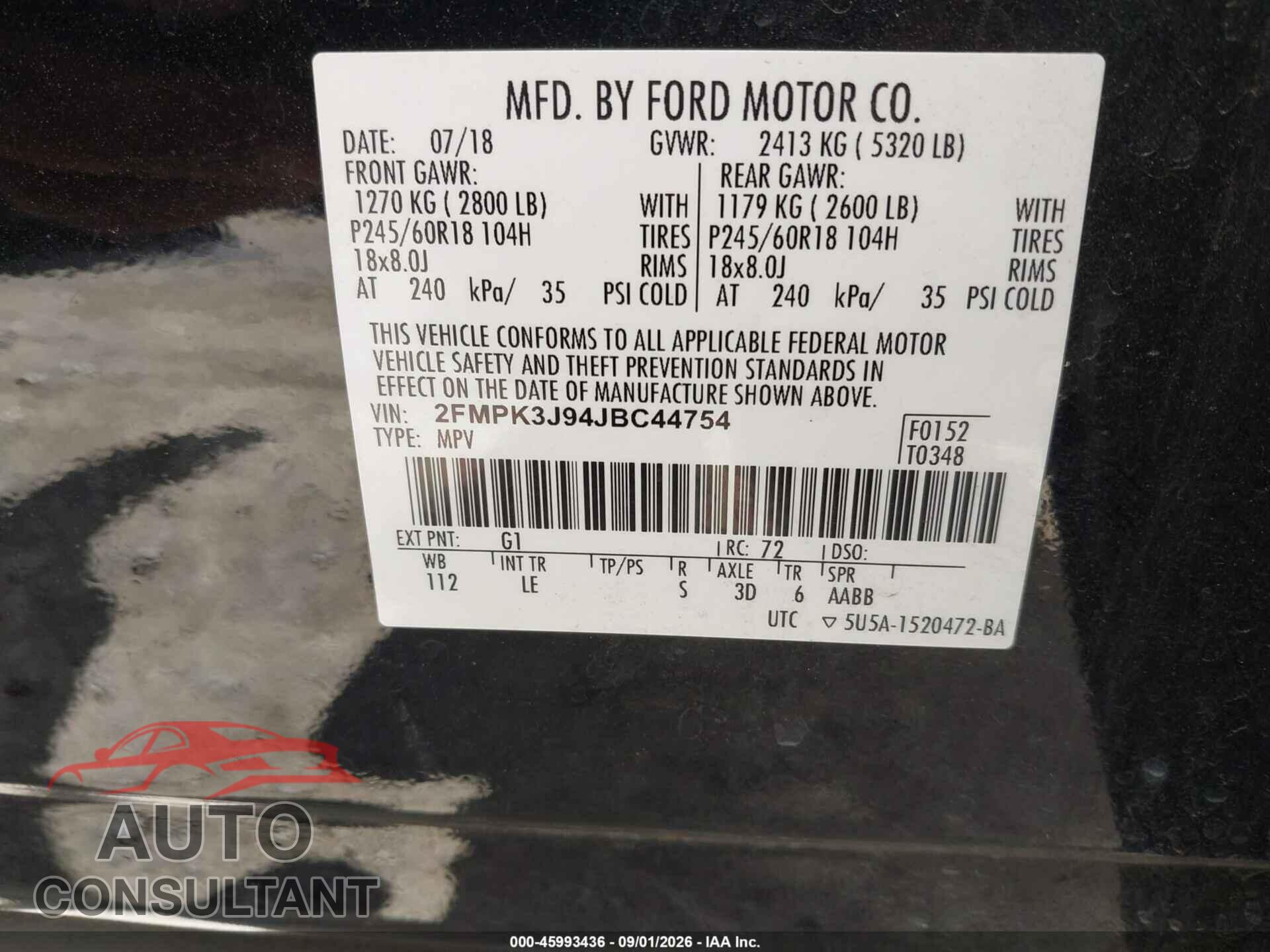 FORD EDGE 2018 - 2FMPK3J94JBC44754