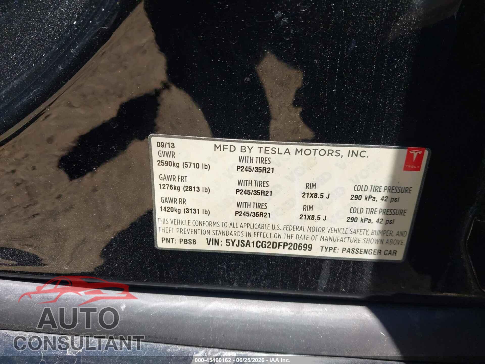 TESLA MODEL S 2013 - 5YJSA1CG2DFP20699