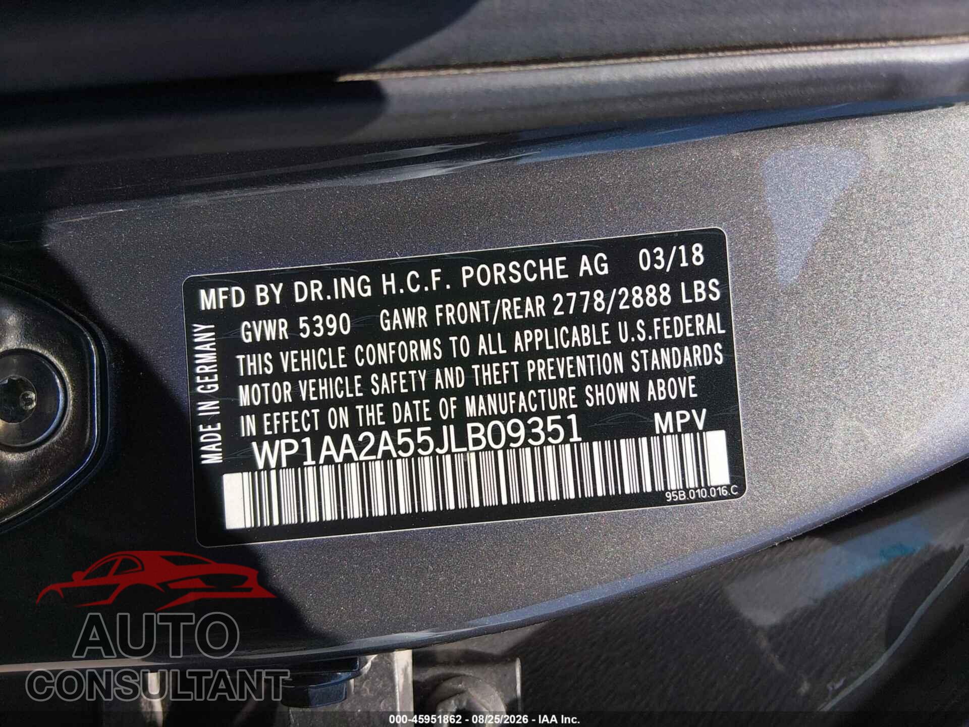 PORSCHE MACAN 2018 - WP1AA2A55JLB09351