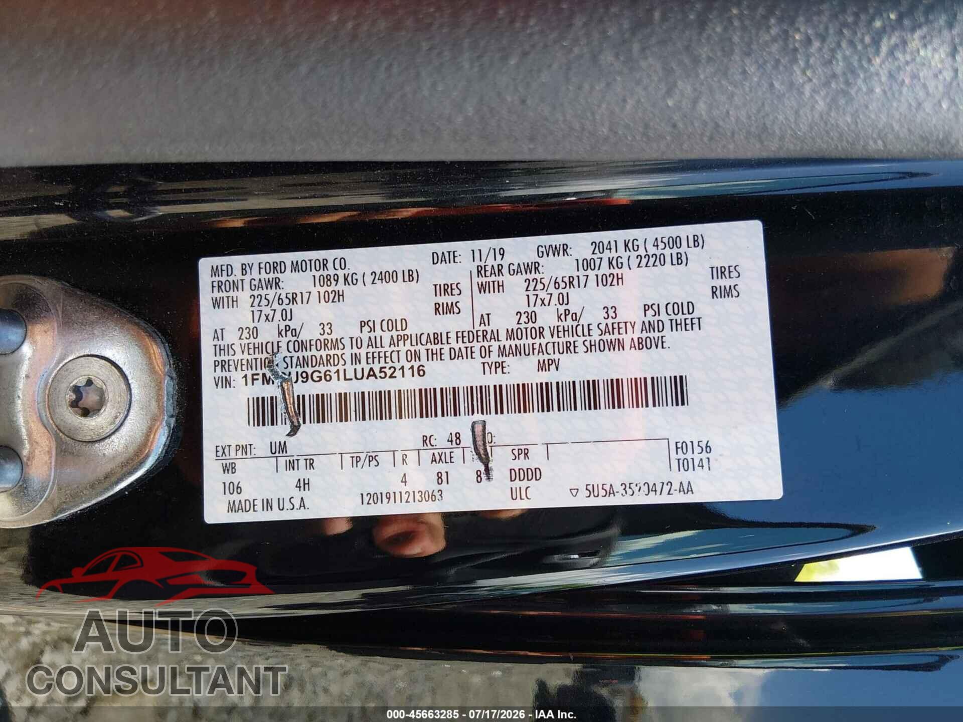 FORD ESCAPE 2020 - 1FMCU9G61LUA52116