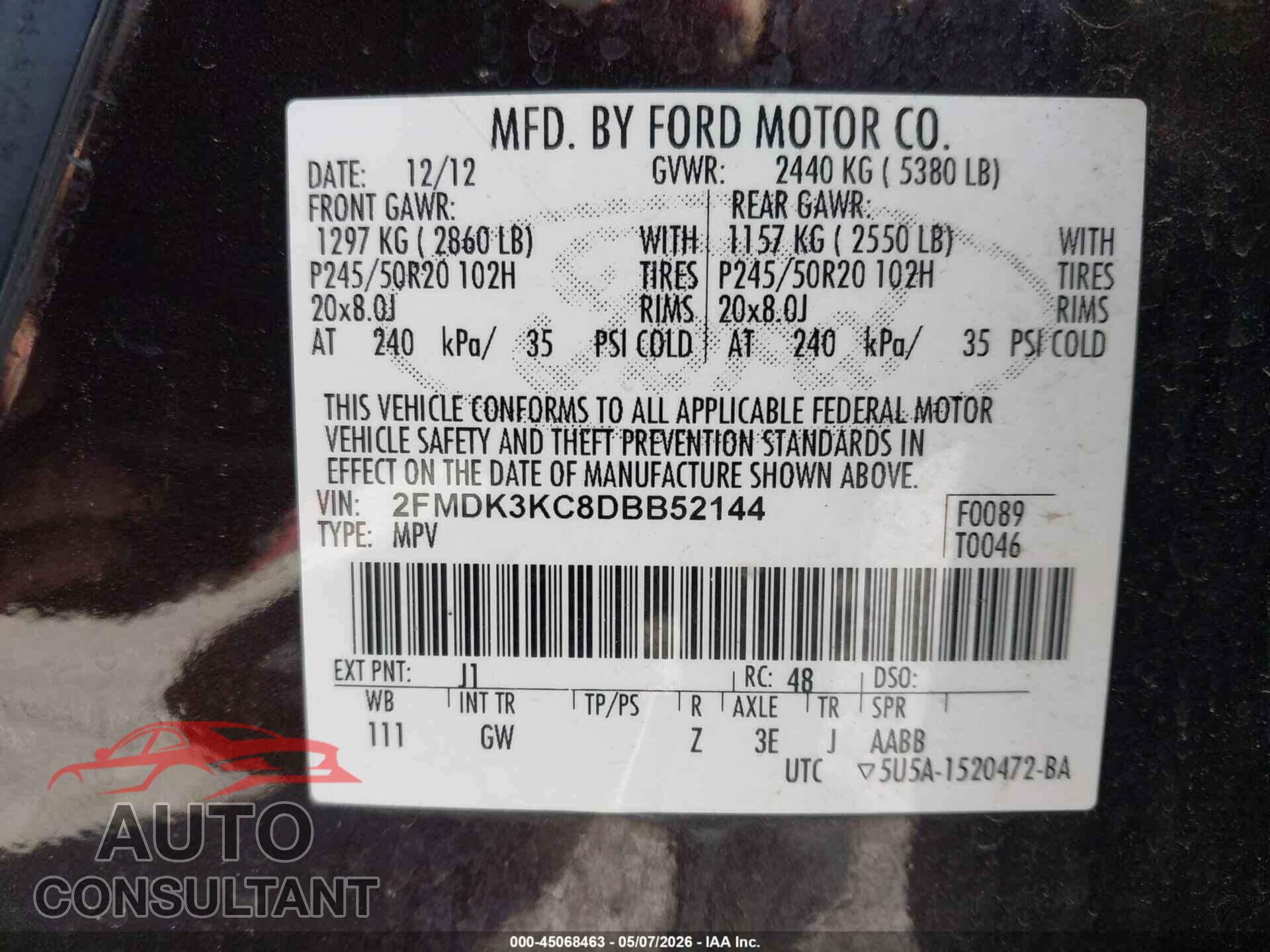 FORD EDGE 2013 - 2FMDK3KC8DBB52144