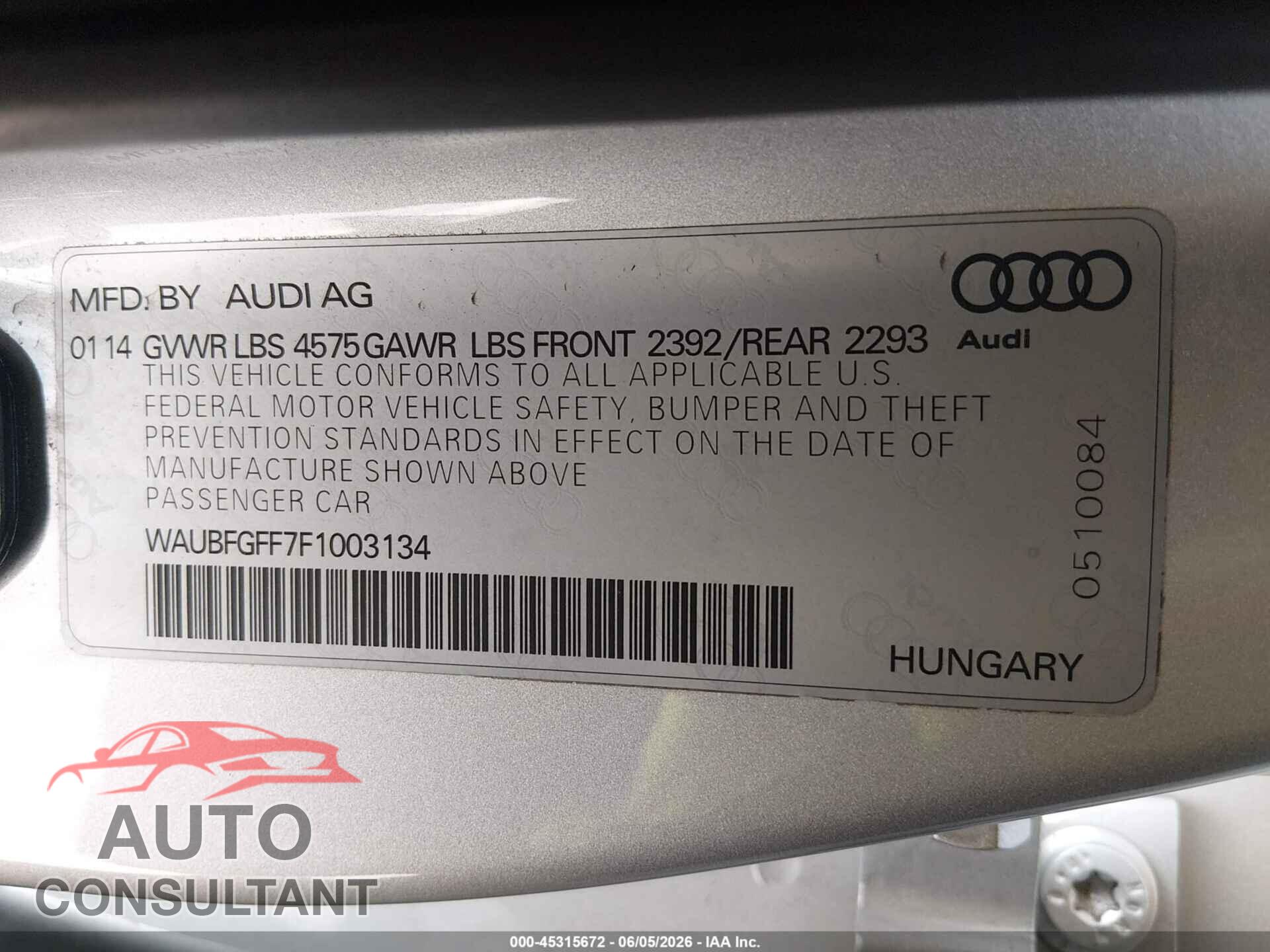 AUDI A3 2015 - WAUBFGFF7F1003134