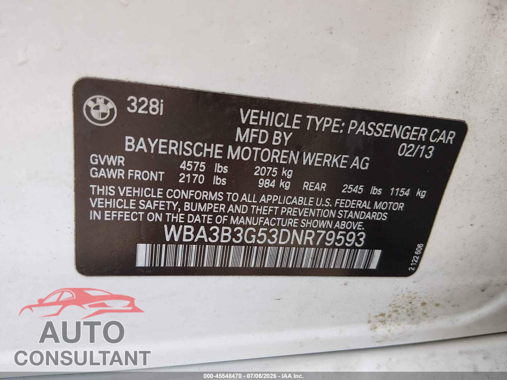 BMW 328I 2013 - WBA3B3G53DNR79593
