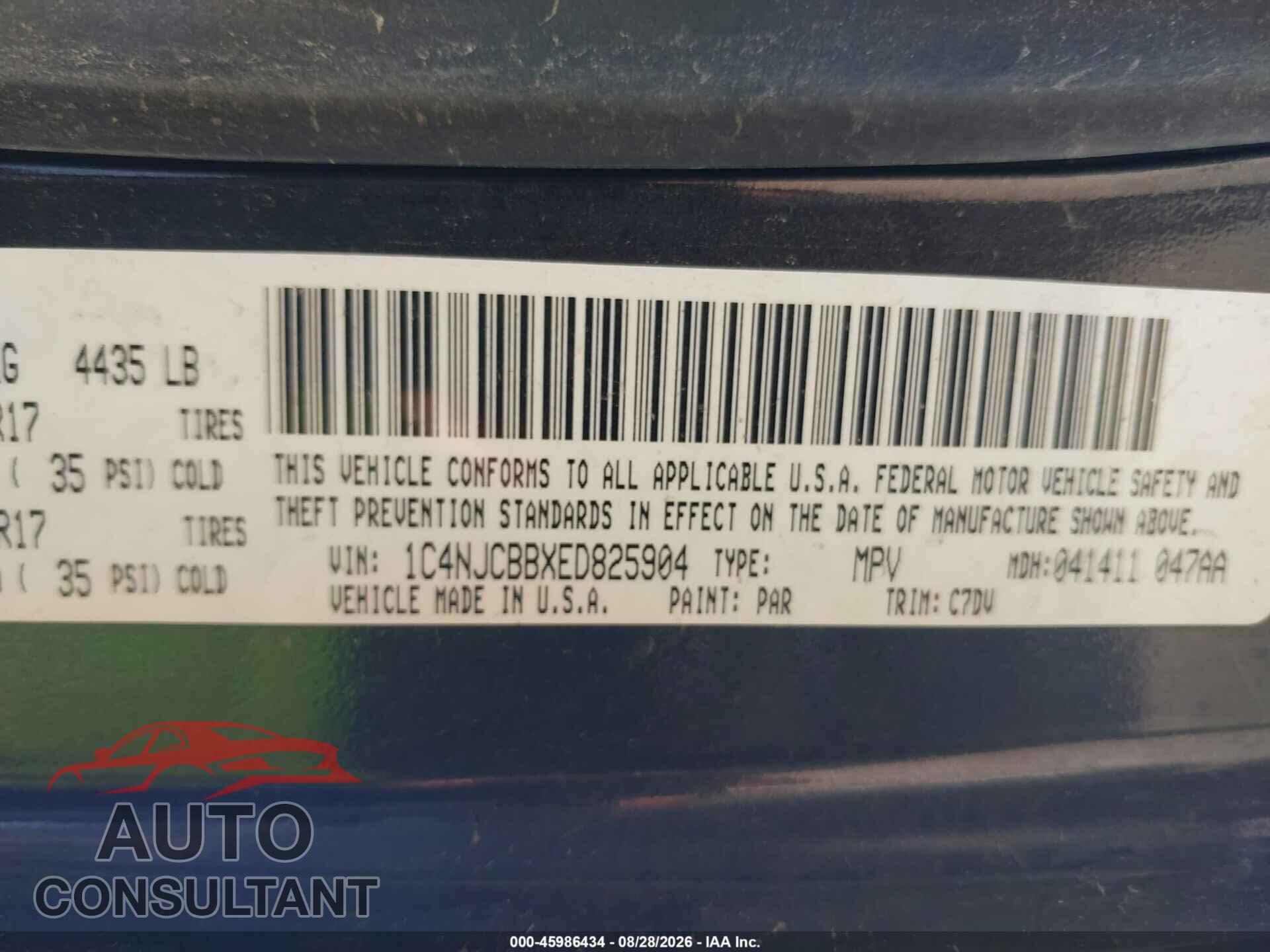 JEEP COMPASS 2014 - 1C4NJCBBXED825904