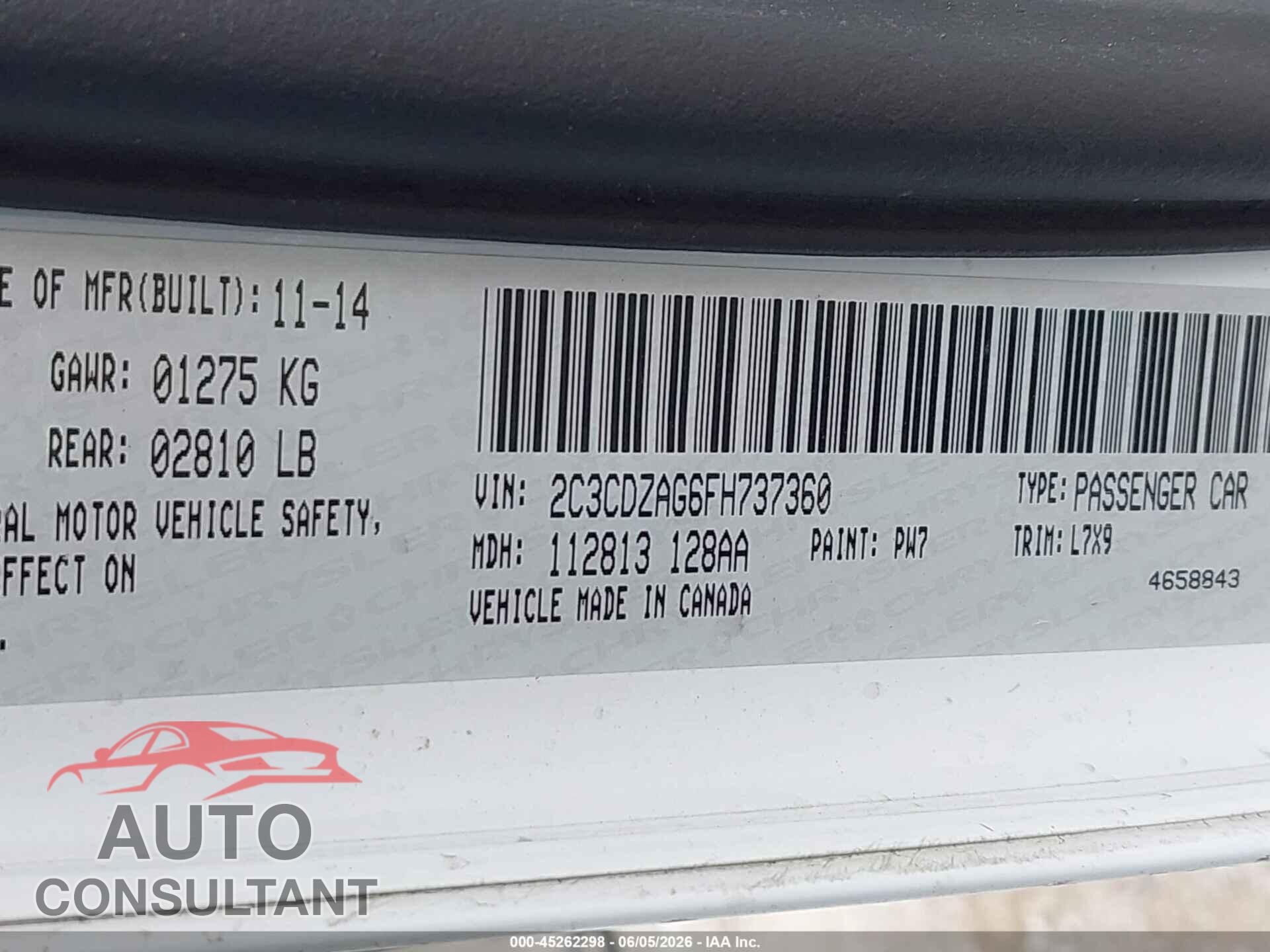 DODGE CHALLENGER 2015 - 2C3CDZAG6FH737360