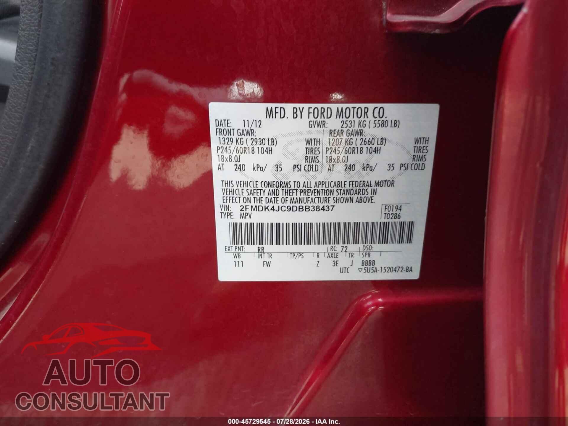 FORD EDGE 2013 - 2FMDK4JC9DBB38437