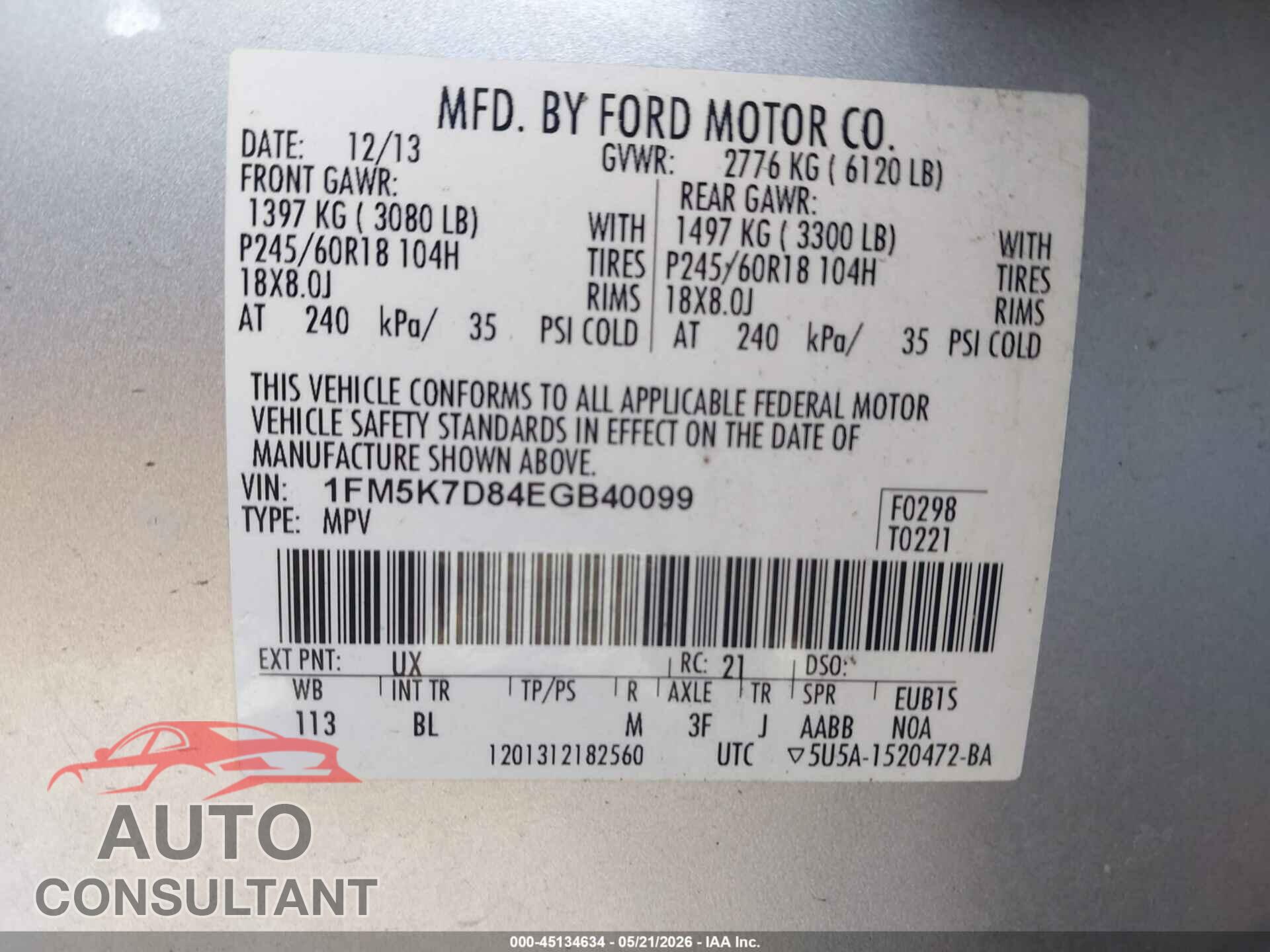 FORD EXPLORER 2014 - 1FM5K7D84EGB40099