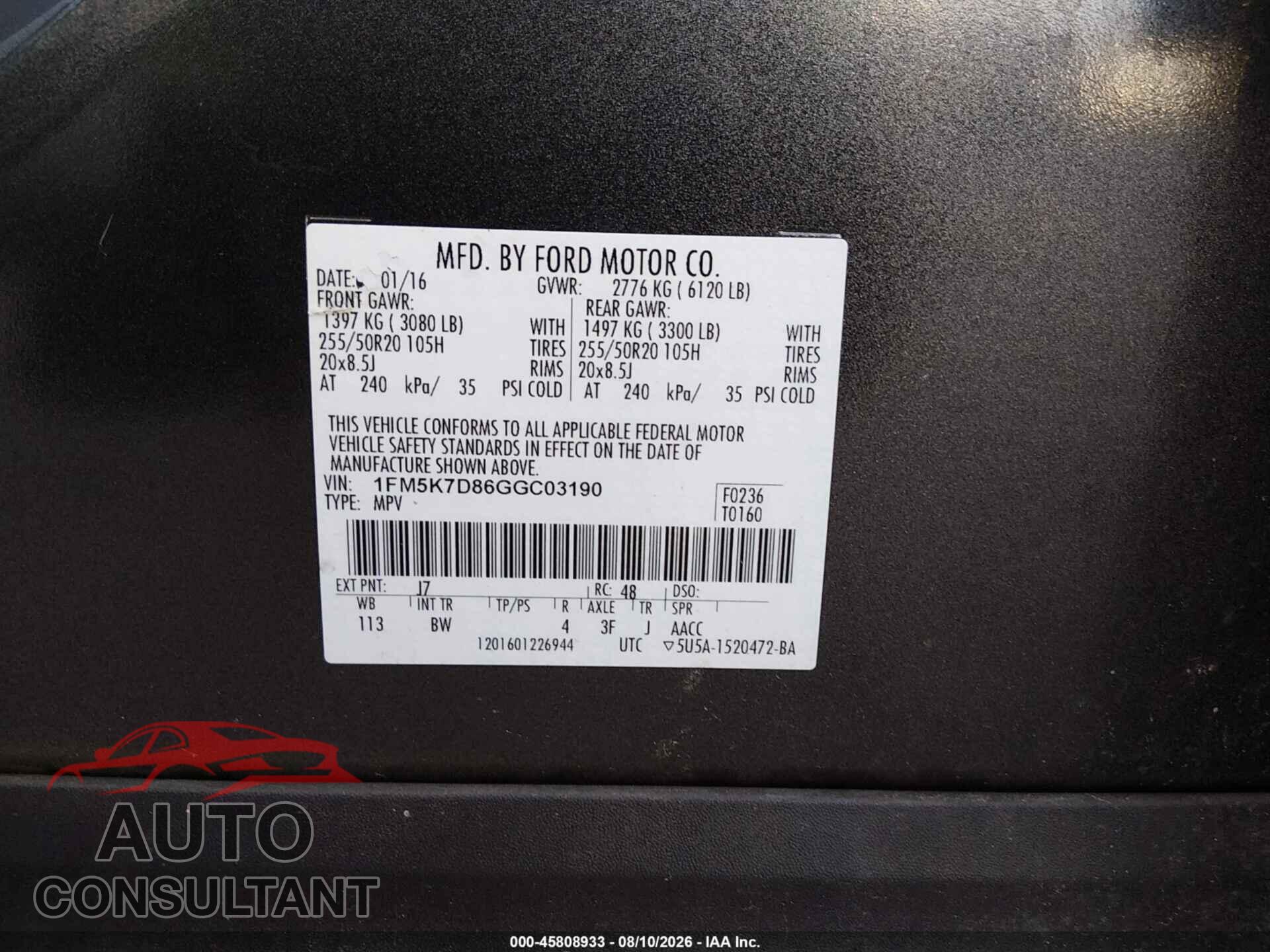FORD EXPLORER 2016 - 1FM5K7D86GGC03190