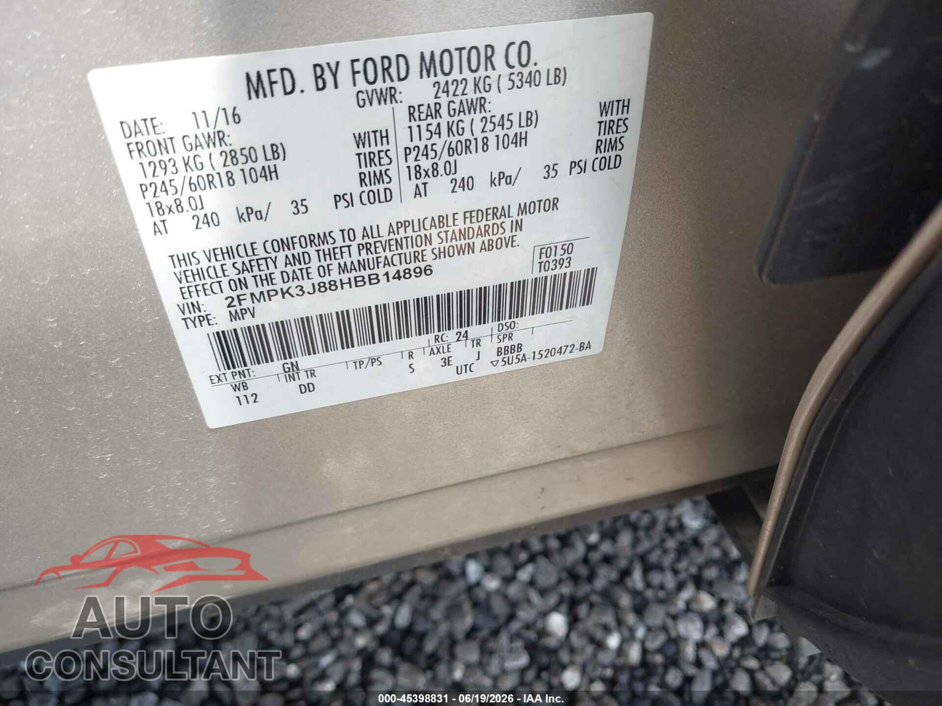 FORD EDGE 2017 - 2FMPK3J88HBB14896