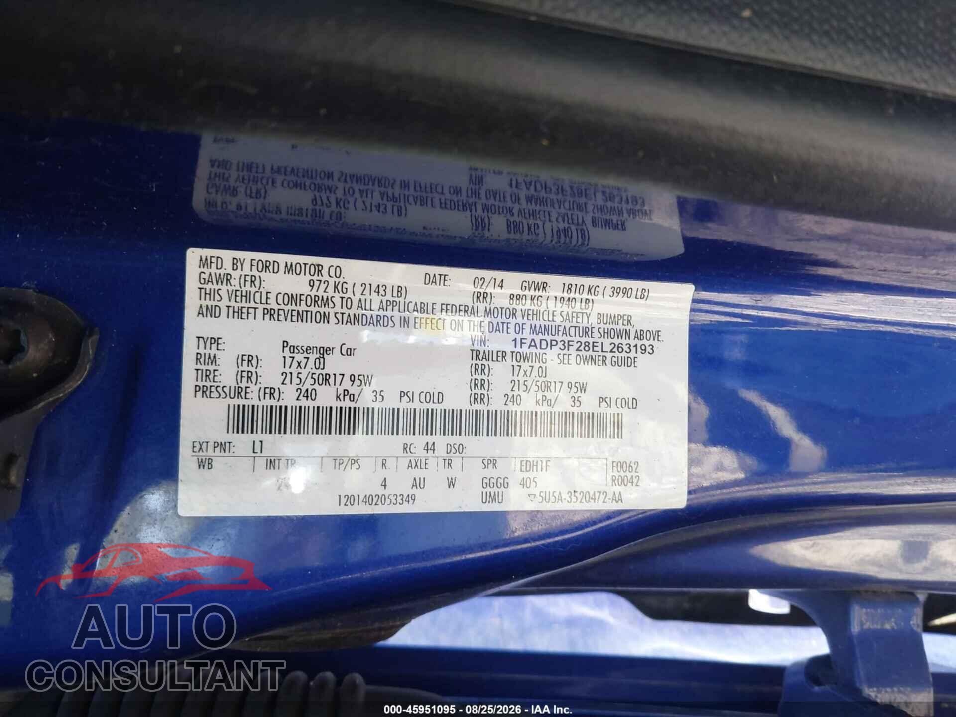 FORD FOCUS 2014 - 1FADP3F28EL263193