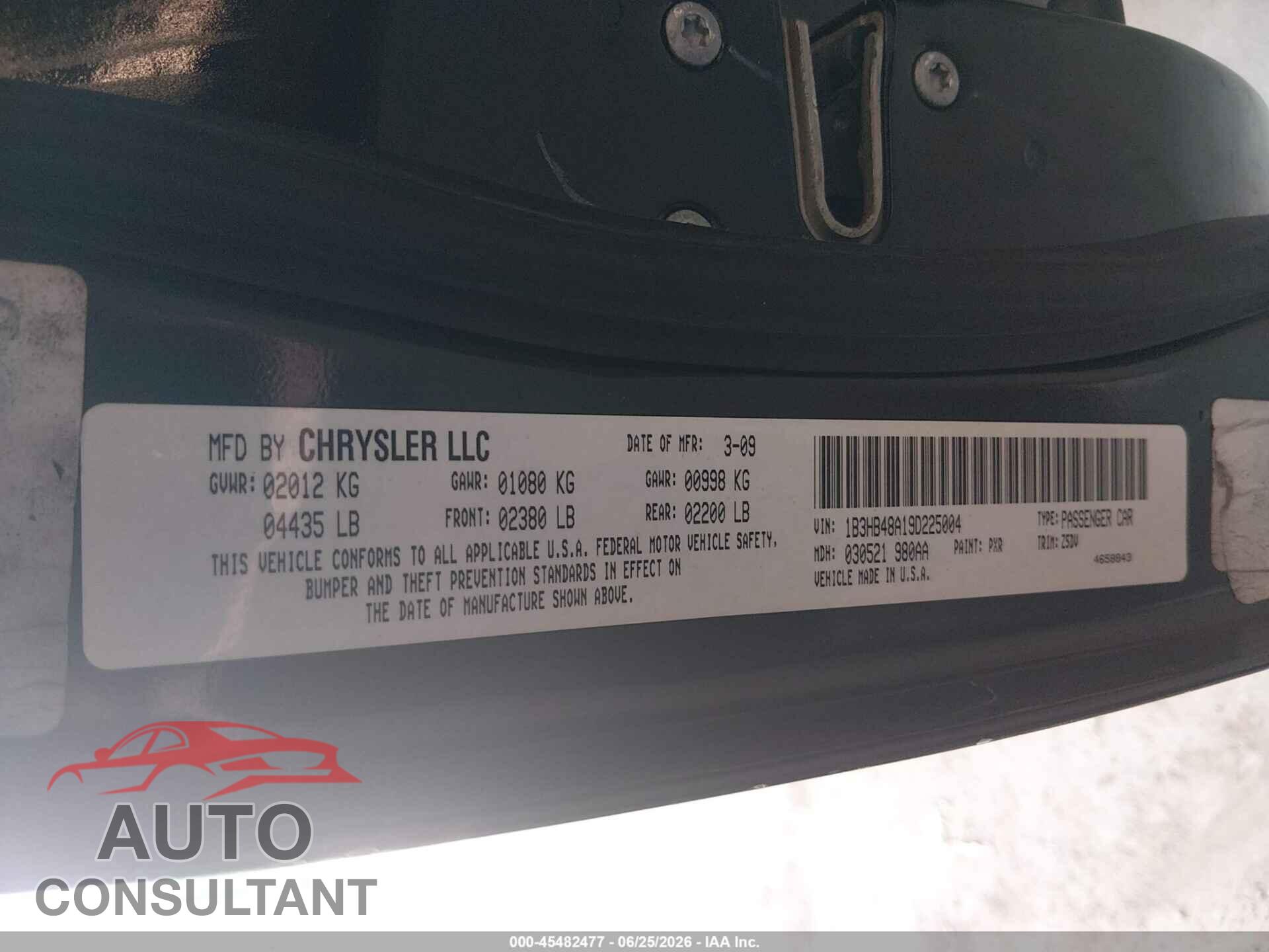 DODGE CALIBER 2009 - 1B3HB48A19D225004