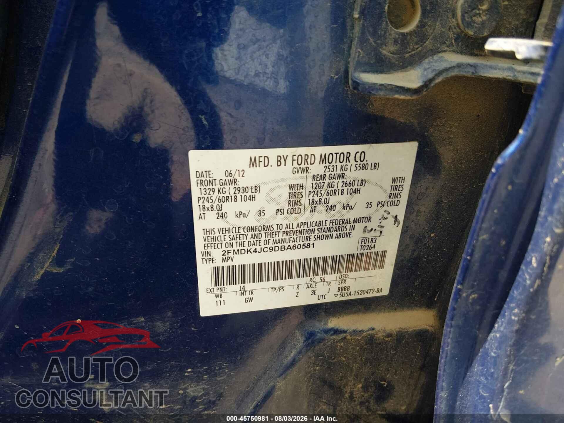 FORD EDGE 2013 - 2FMDK4JC9DBA60581