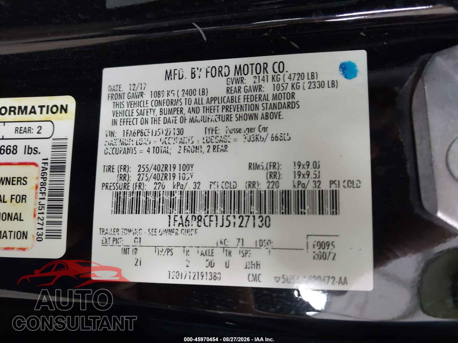 FORD MUSTANG 2018 - 1FA6P8CF1J5127130