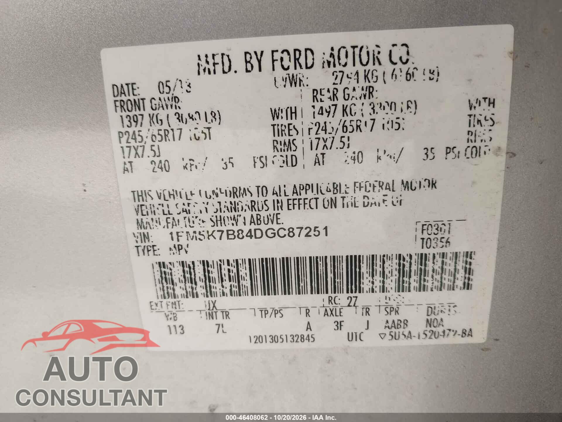 FORD EXPLORER 2013 - 1FM5K7B84DGC87251