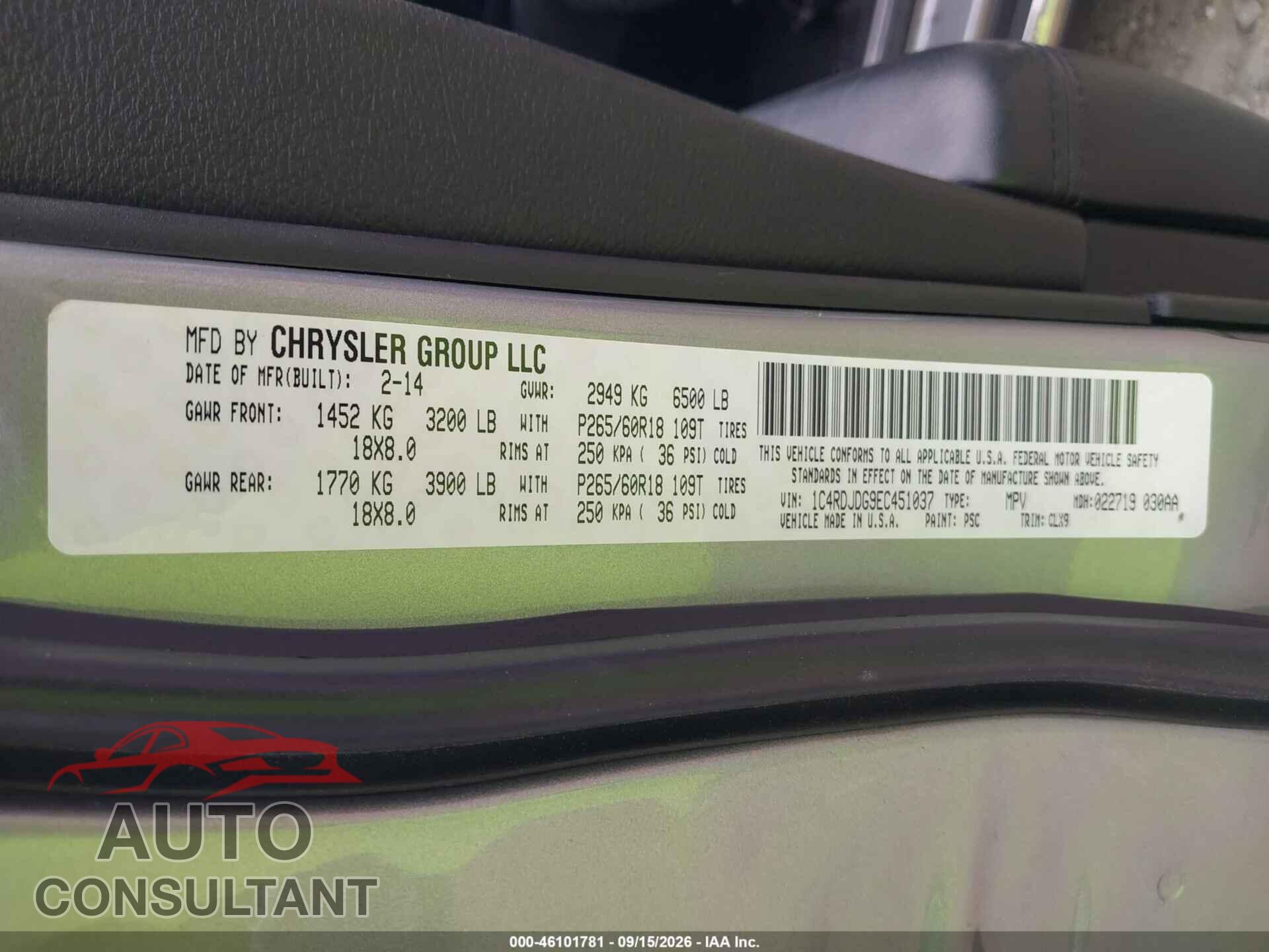 DODGE DURANGO 2014 - 1C4RDJDG9EC451037
