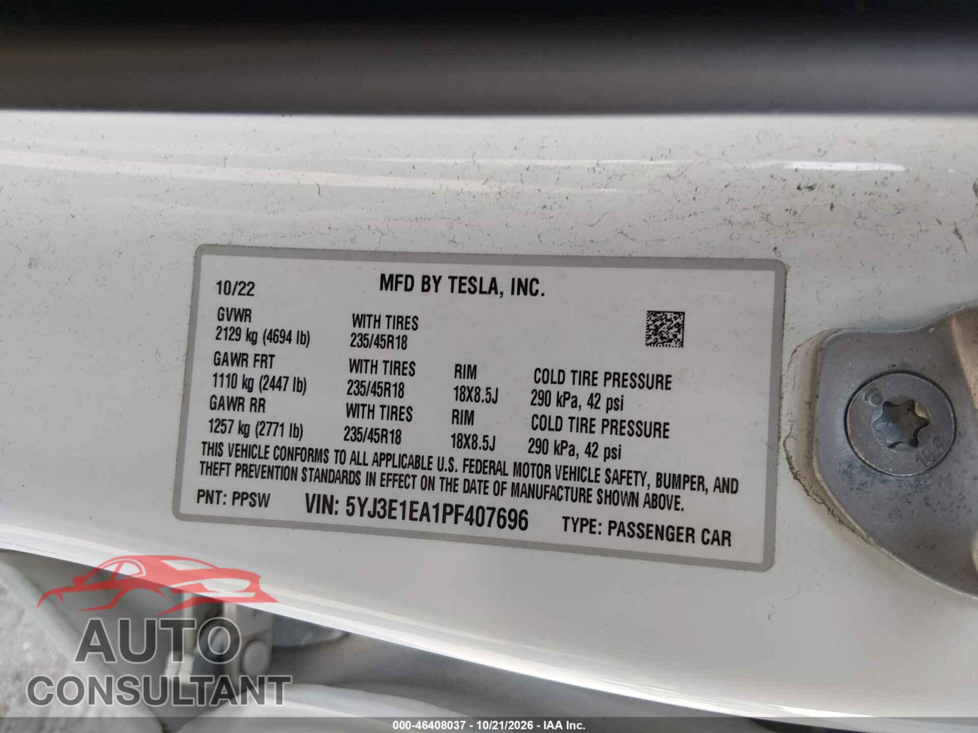 TESLA MODEL 3 2023 - 5YJ3E1EA1PF407696