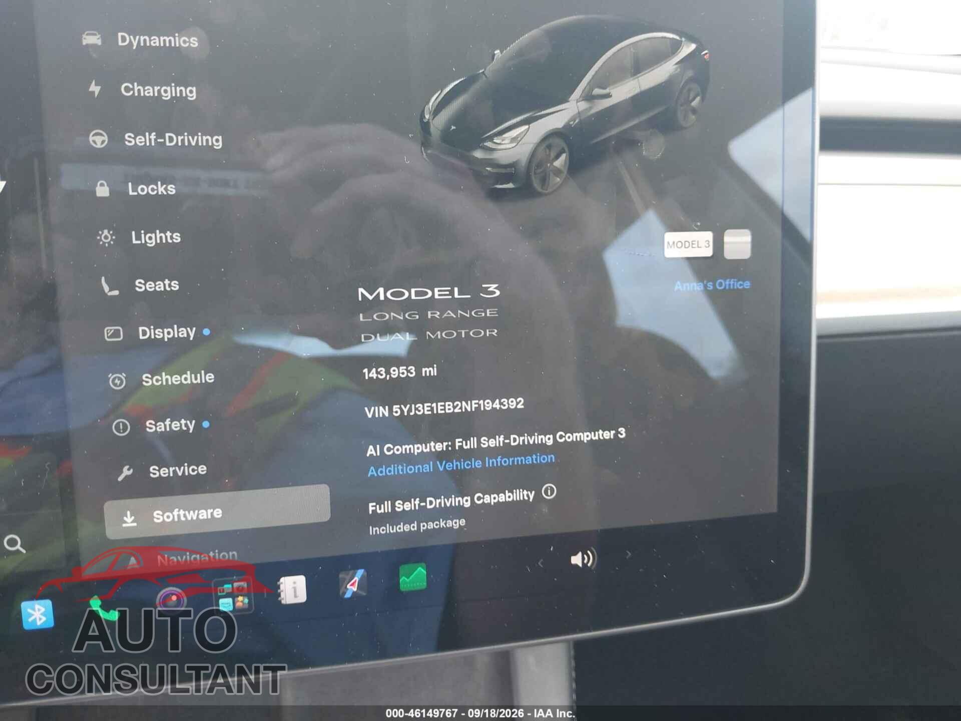 TESLA MODEL 3 2022 - 5YJ3E1EB2NF194392