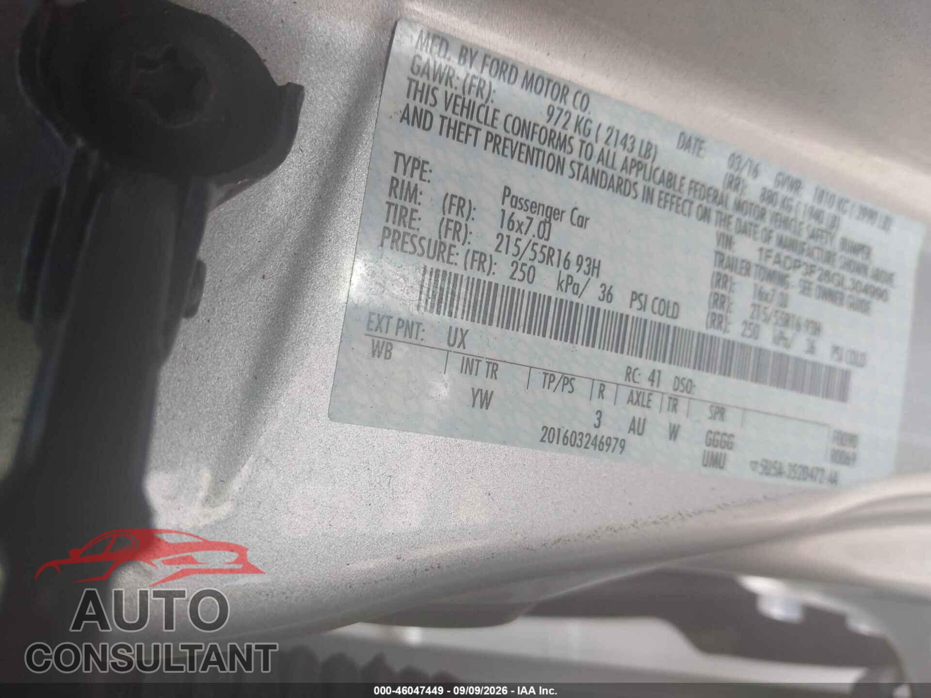 FORD FOCUS 2016 - 1FADP3F26GL304990