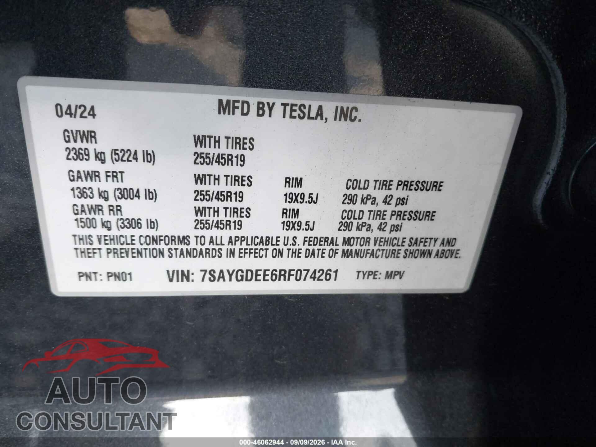 TESLA MODEL Y 2024 - 7SAYGDEE6RF074261
