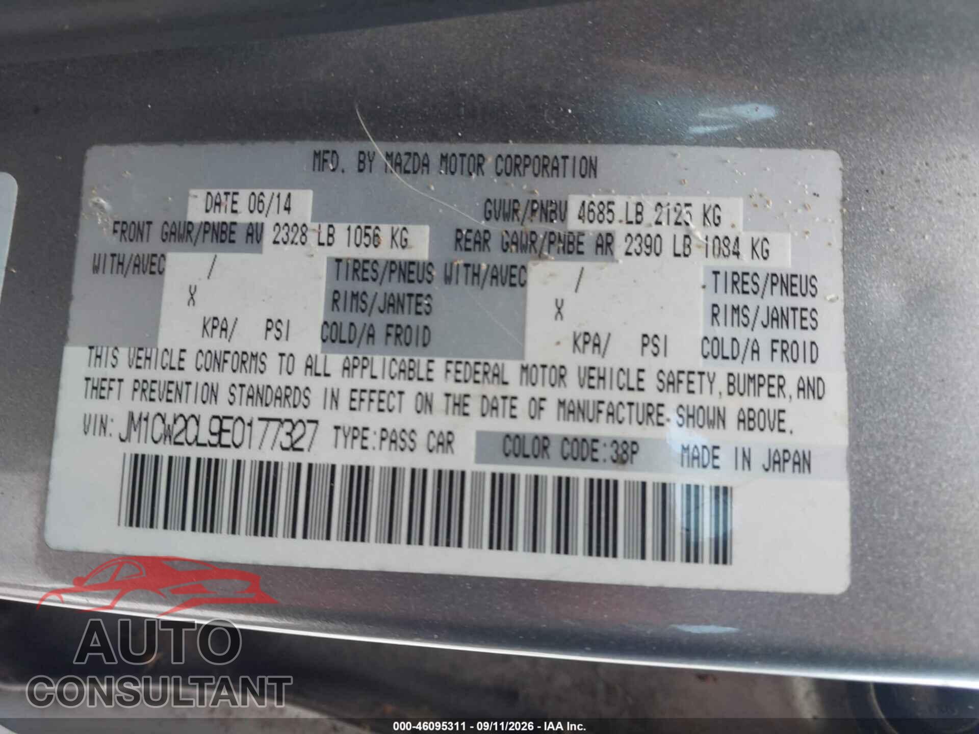 MAZDA MAZDA5 2014 - JM1CW2CL9E0177327