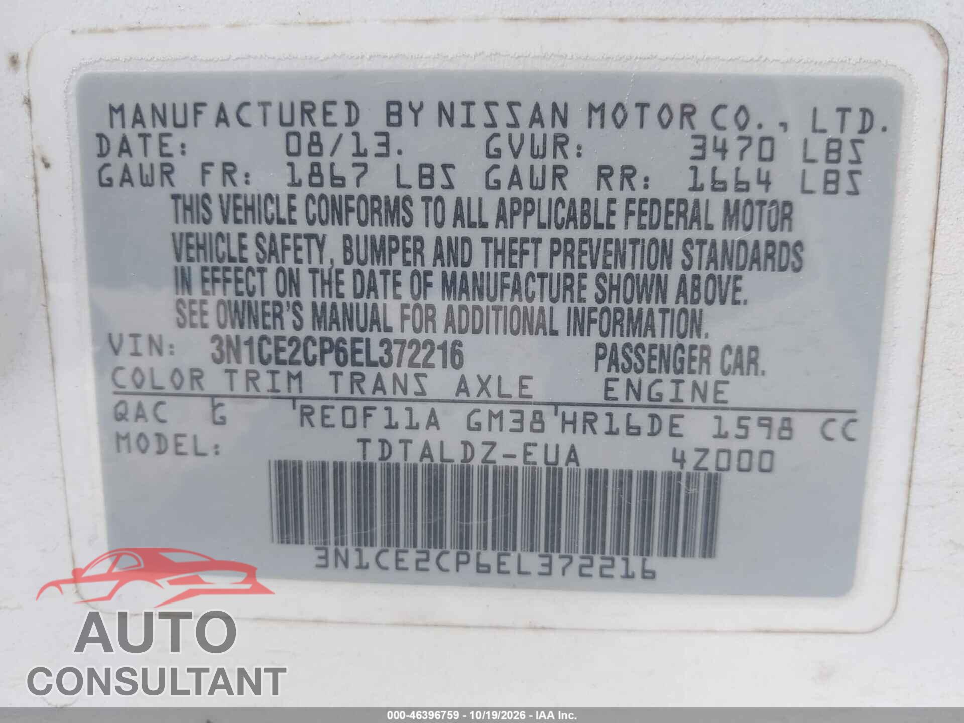 NISSAN VERSA NOTE 2014 - 3N1CE2CP6EL372216