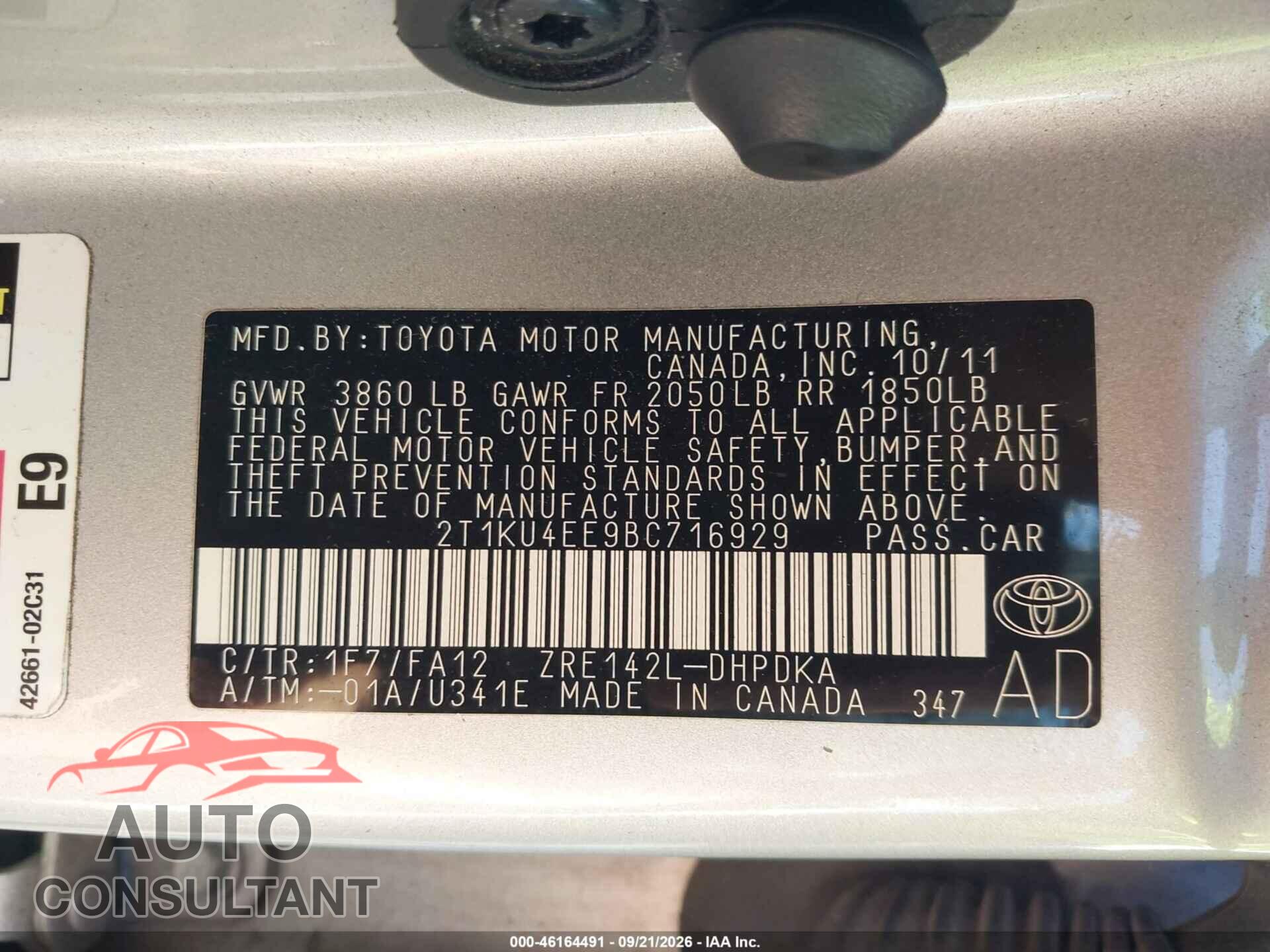 TOYOTA MATRIX 2011 - 2T1KU4EE9BC716929