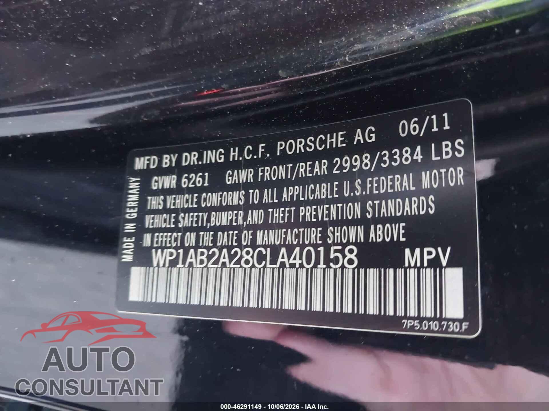 PORSCHE CAYENNE 2012 - WP1AB2A28CLA40158