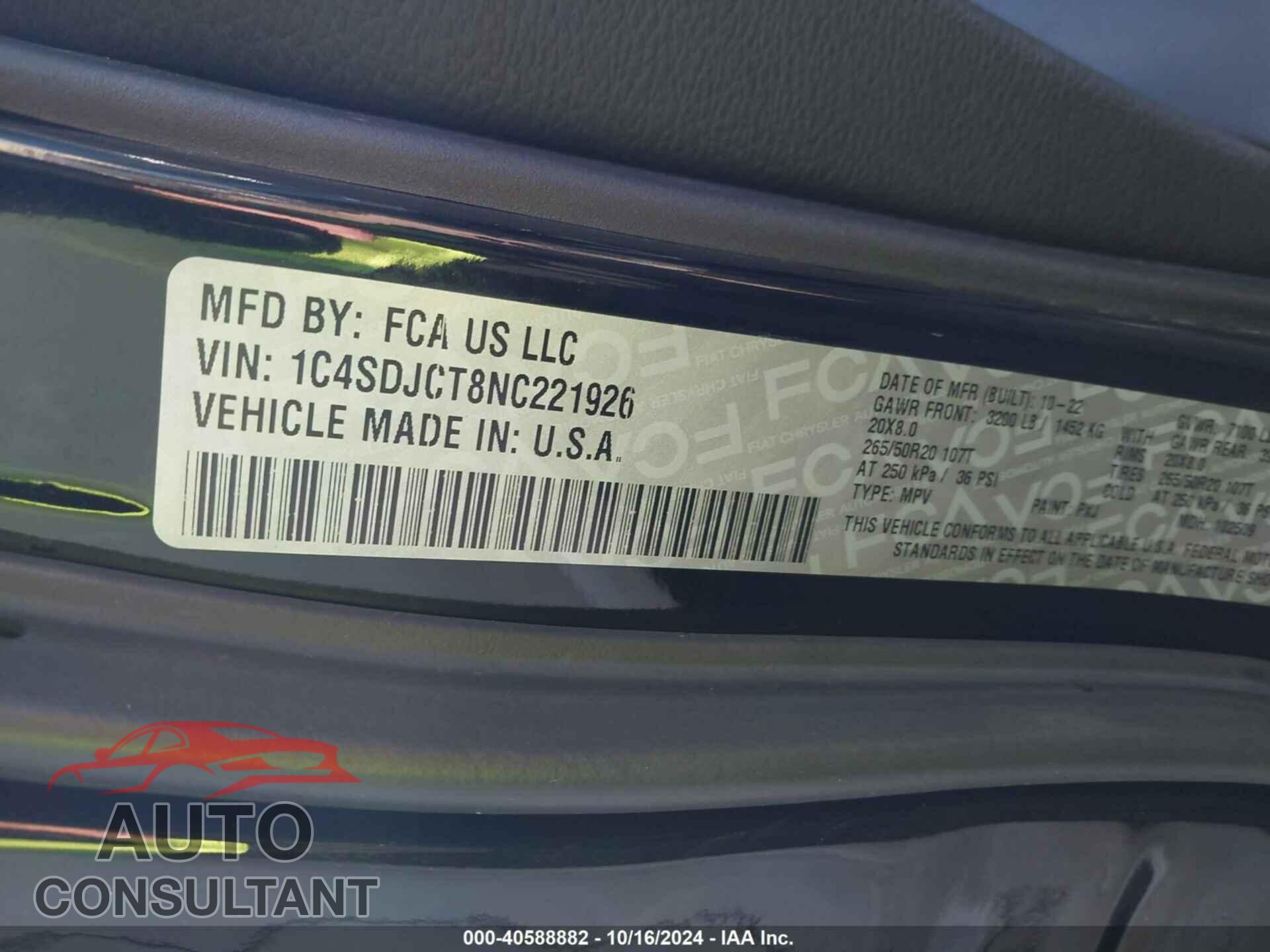 DODGE DURANGO 2022 - 1C4SDJCT8NC221926
