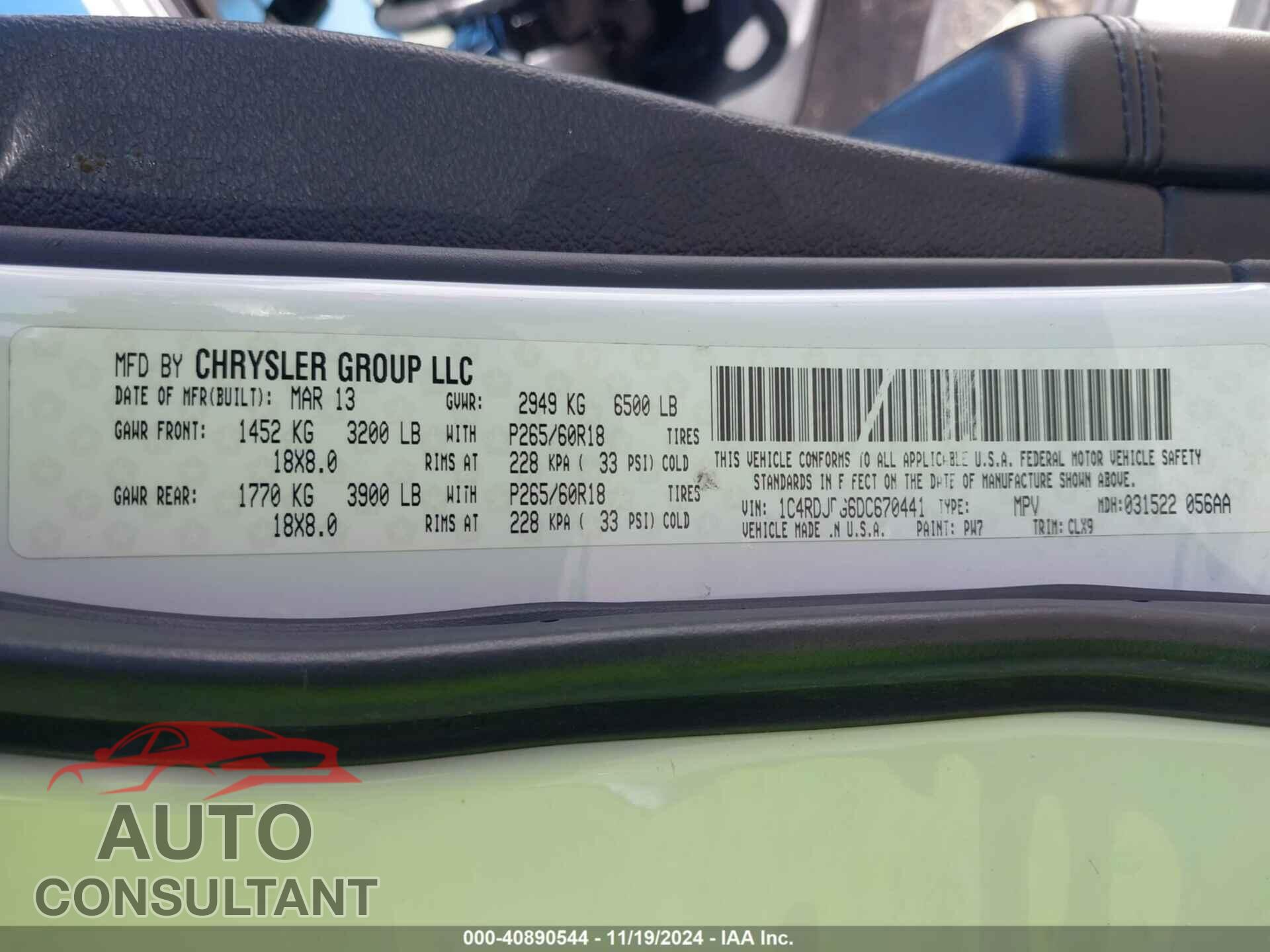 DODGE DURANGO 2013 - 1C4RDJDG6DC670441