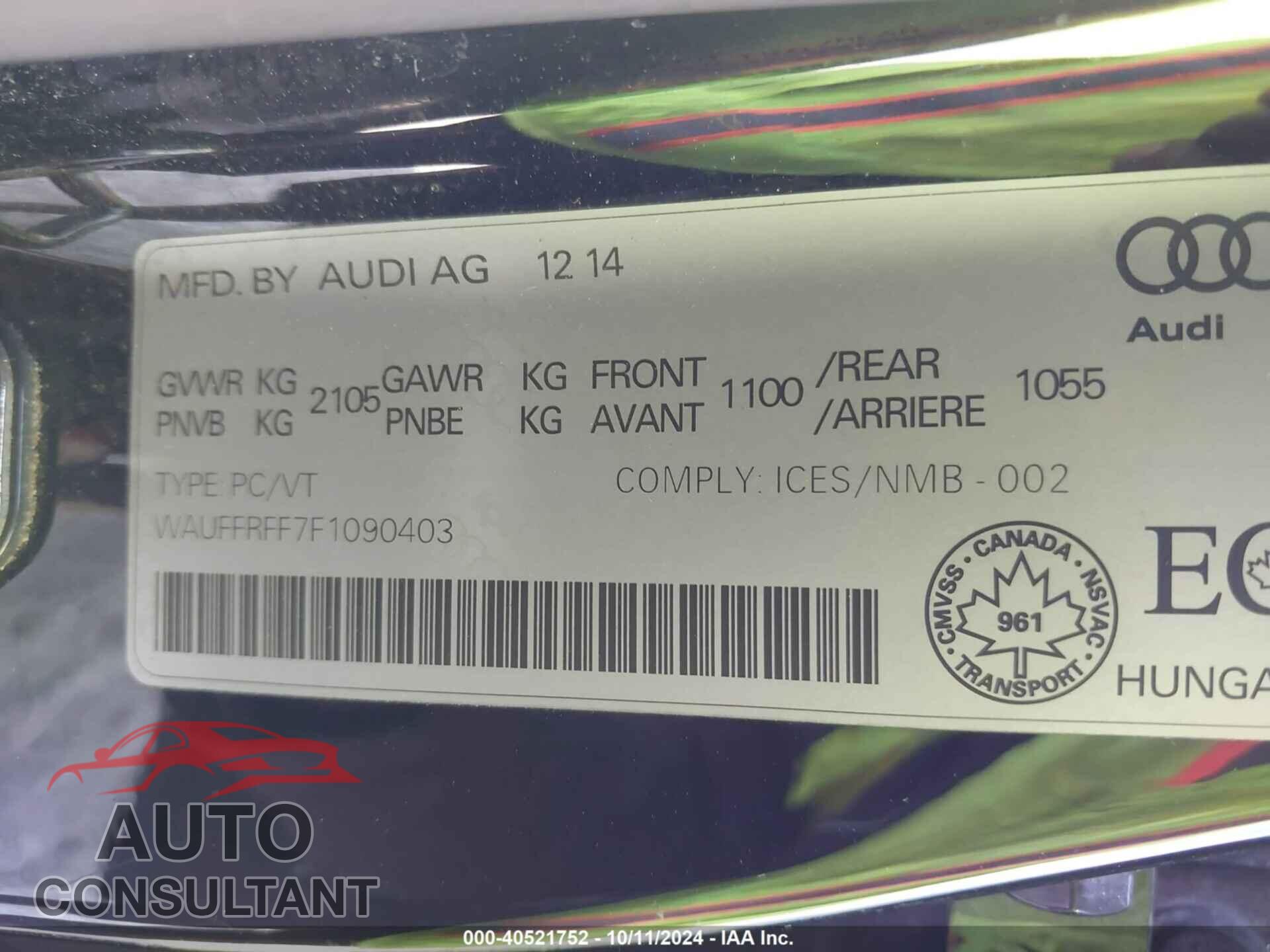 AUDI S3 2015 - WAUFFRFF7F1090403