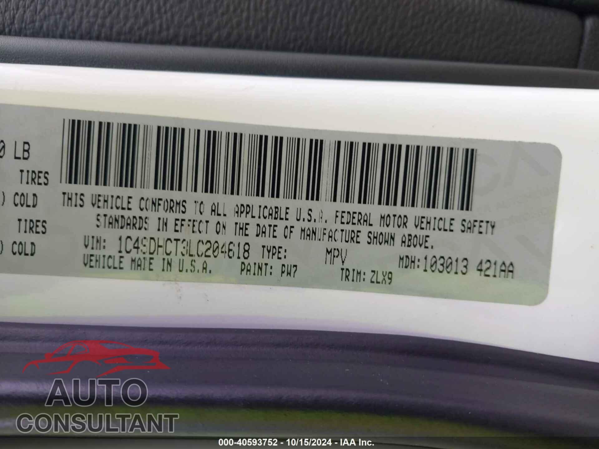 DODGE DURANGO 2020 - 1C4SDHCT3LC204618
