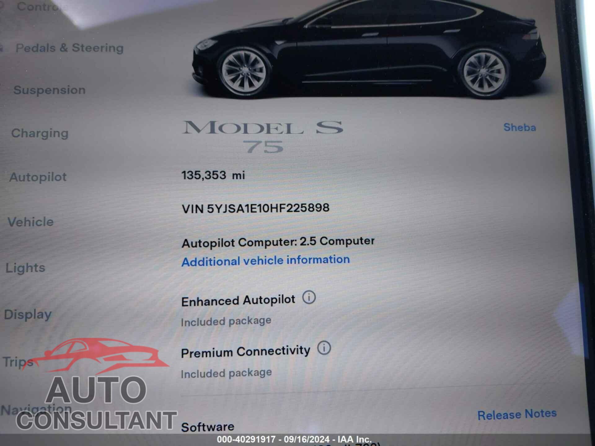 TESLA MODEL S 2017 - 5YJSA1E10HF225898