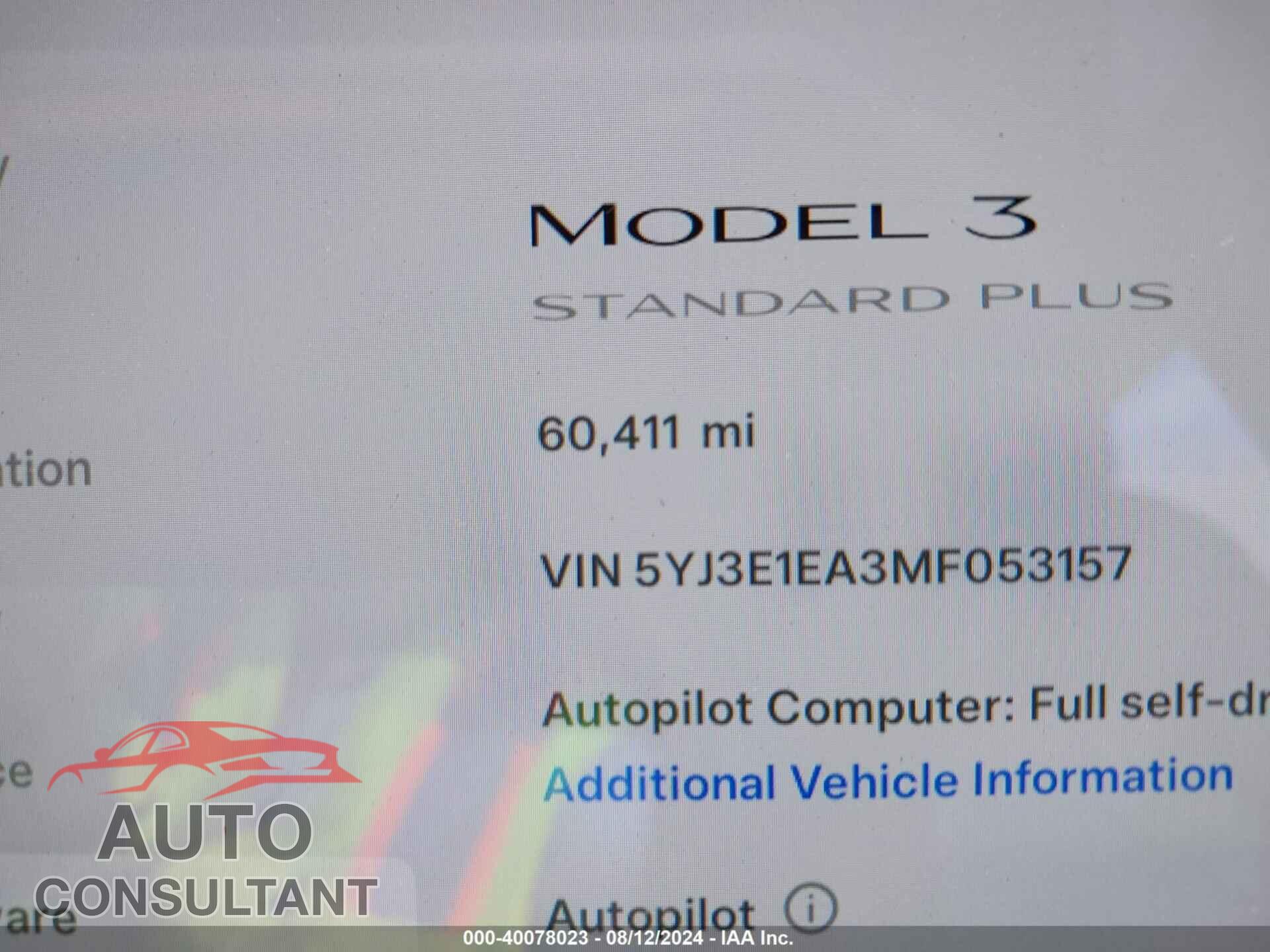 TESLA MODEL 3 2021 - 5YJ3E1EA3MF053157