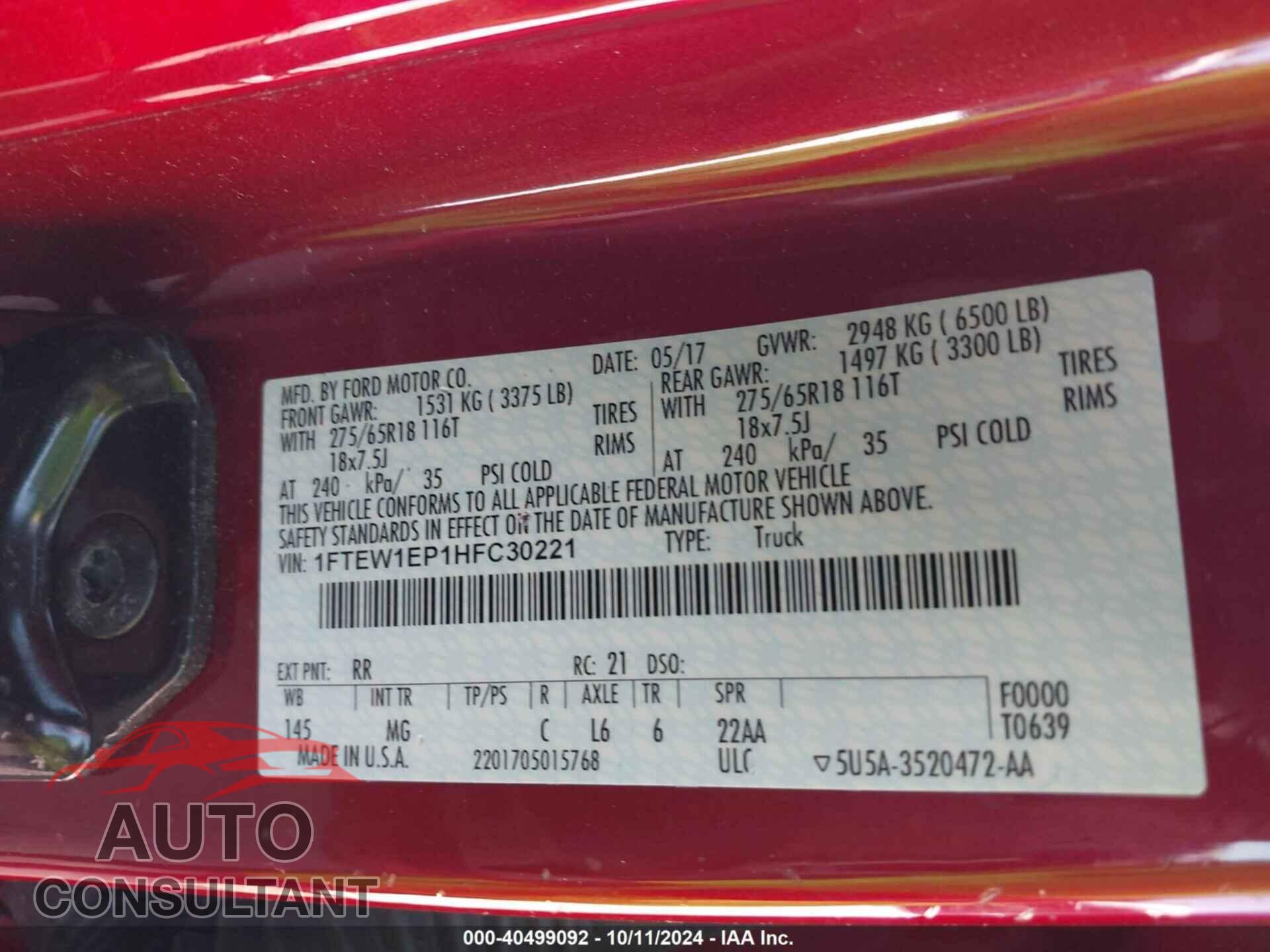 FORD F-150 2017 - 1FTEW1EP1HFC30221