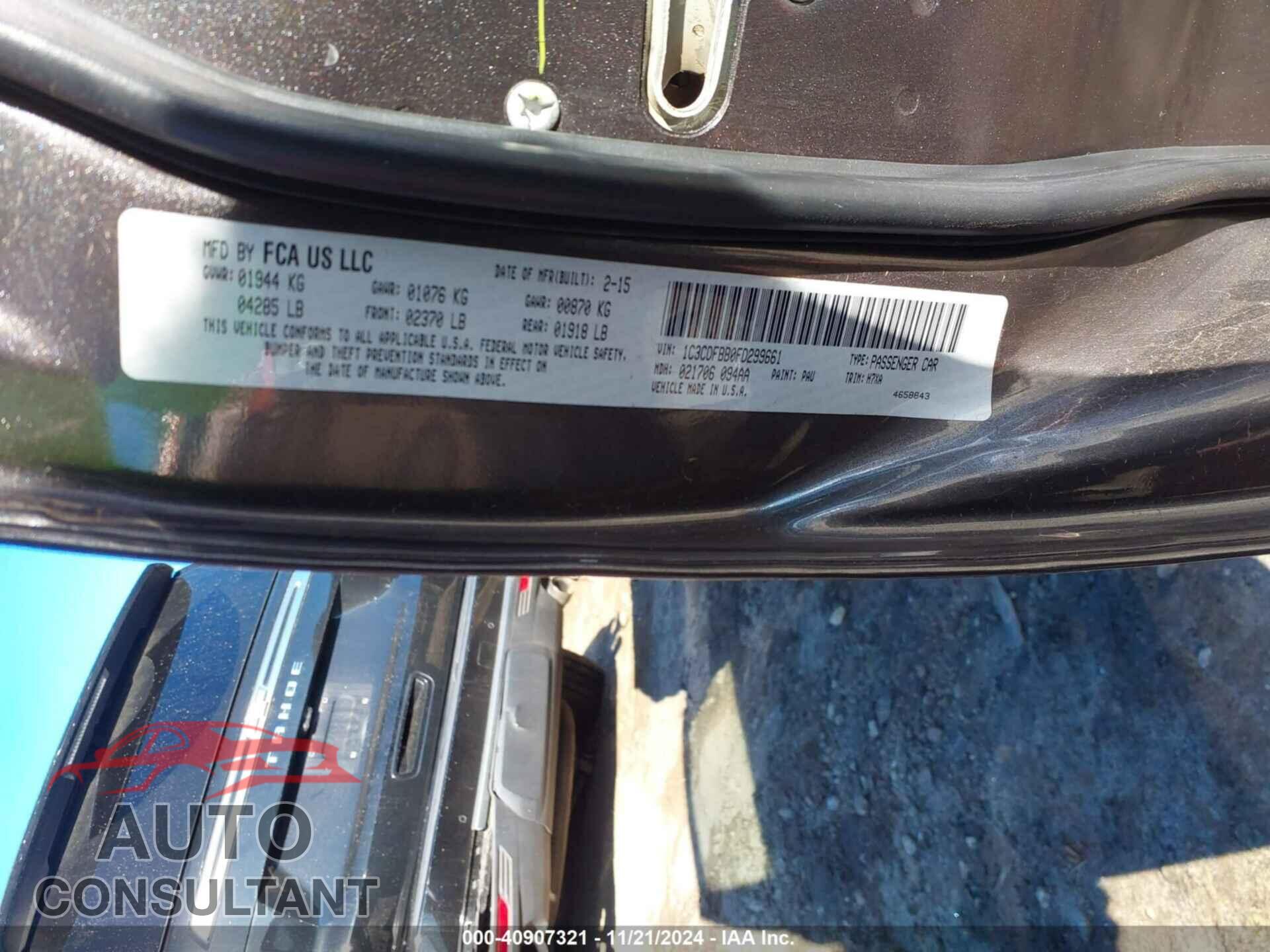 DODGE DART 2015 - 1C3CDFBB0FD299661